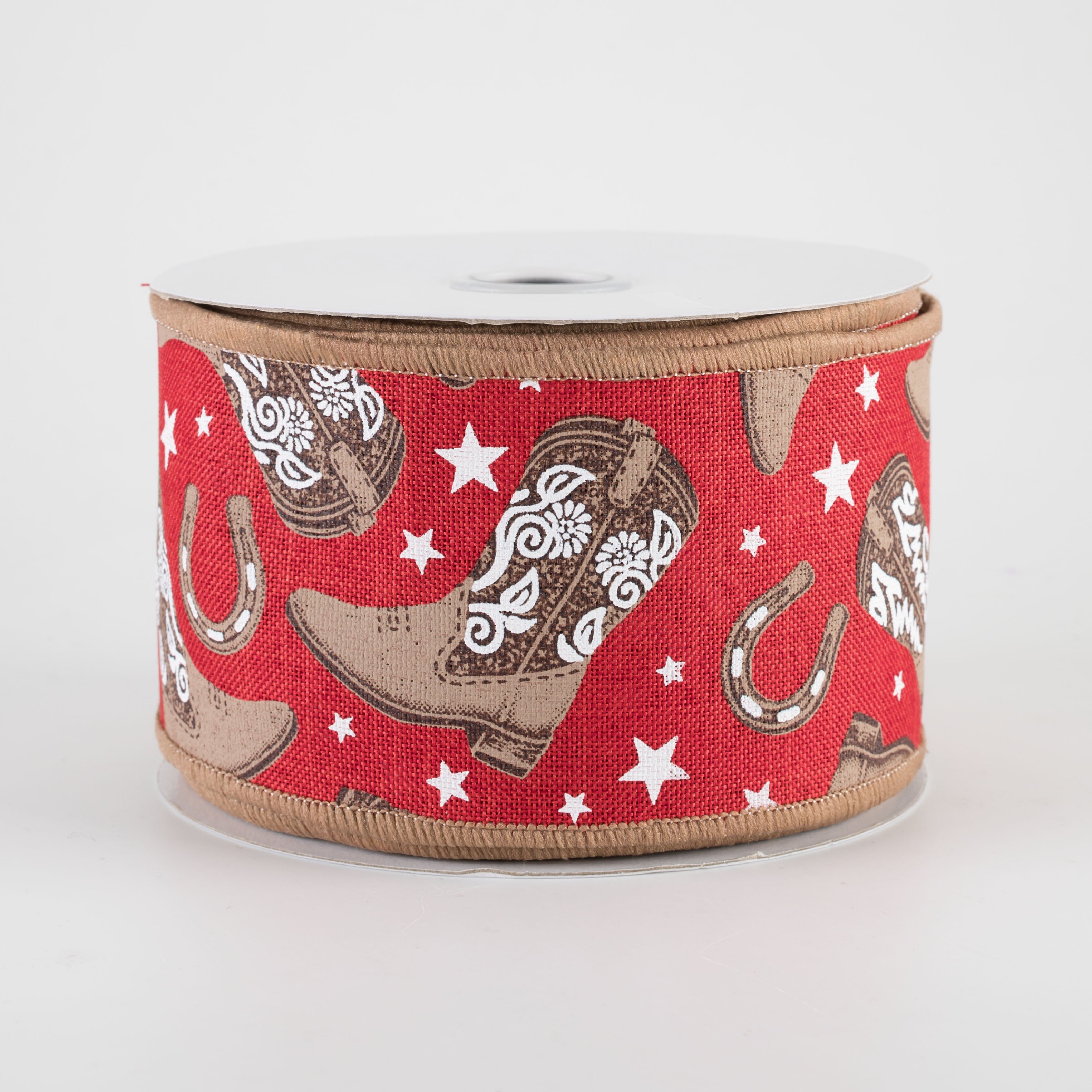 2.5" Cowboy Boots & Horseshoes Ribbon: Red (10 Yards)