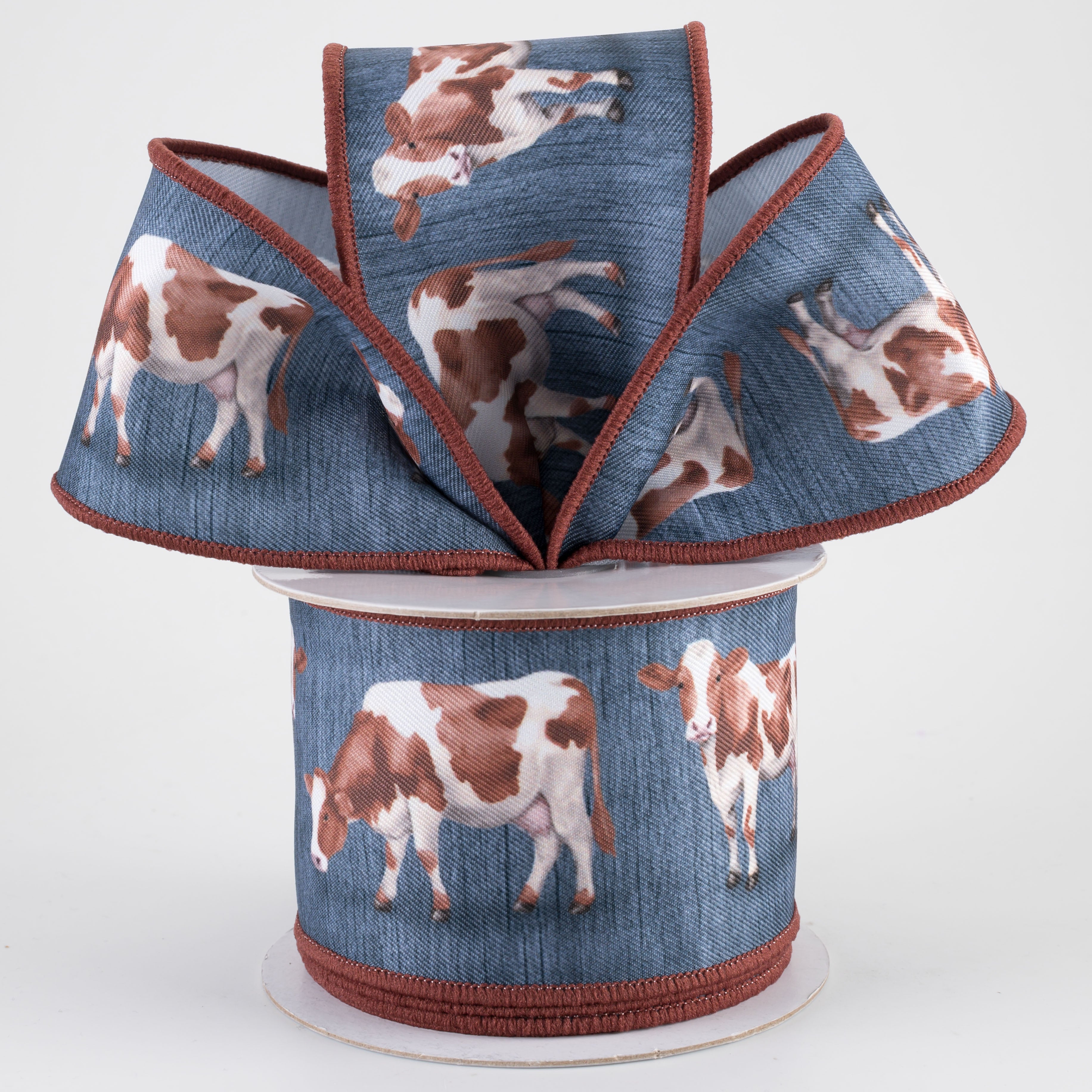 2.5" Brilliance Digital Print Cows Ribbon: Denim Blue (10 Yards)