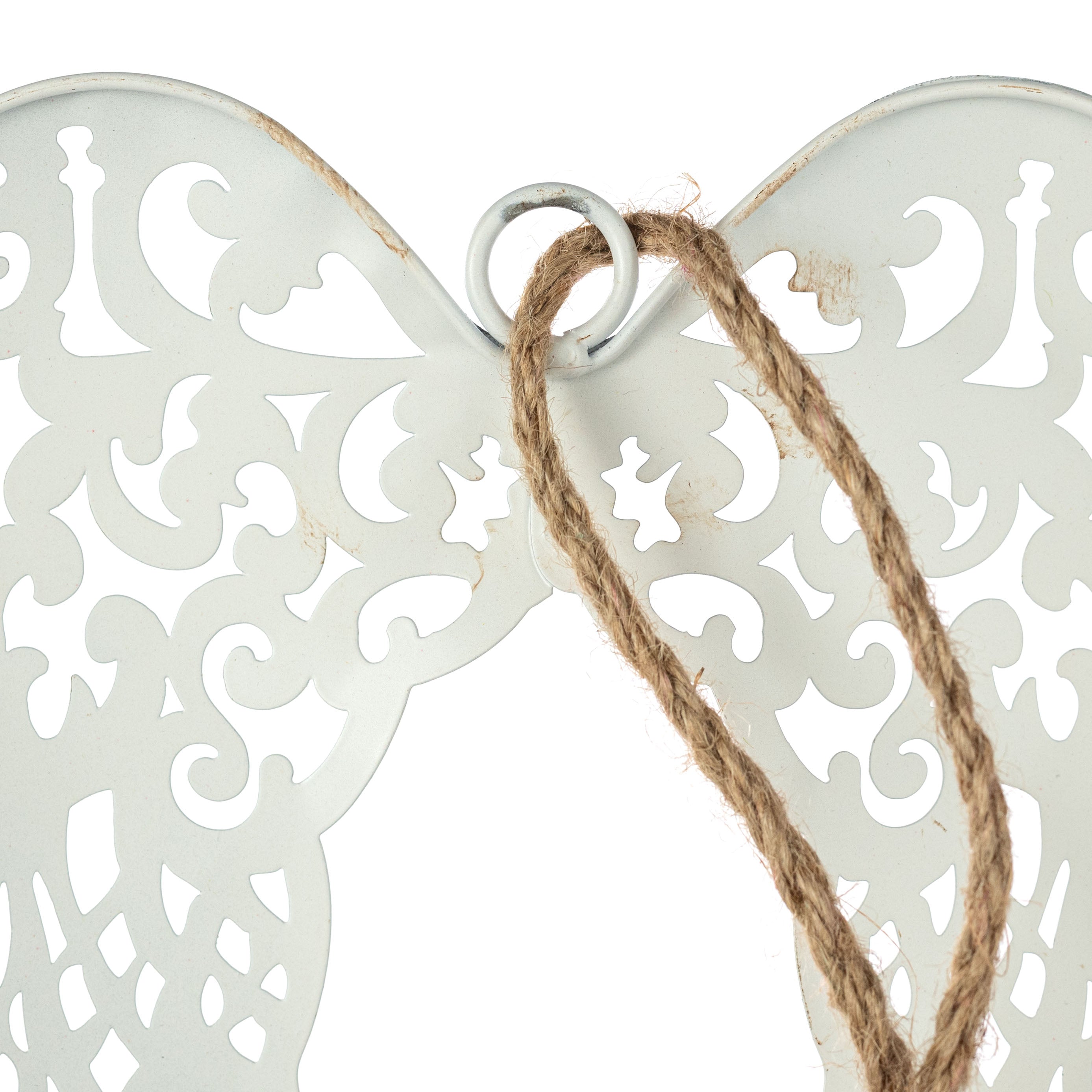 10" Metal Angel Wings Ornament: Ivory
