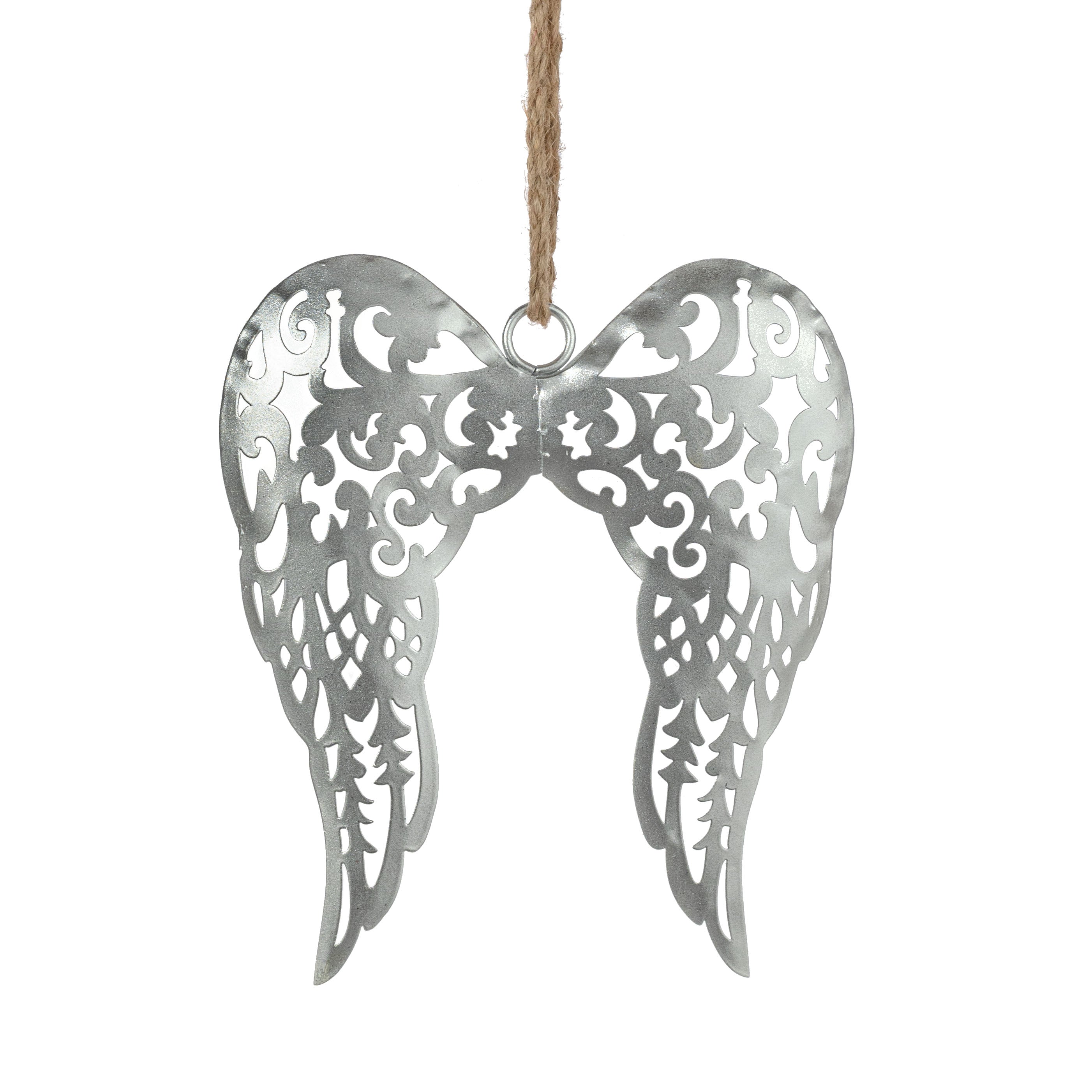10" Metal Angel Wings Ornament: Silver