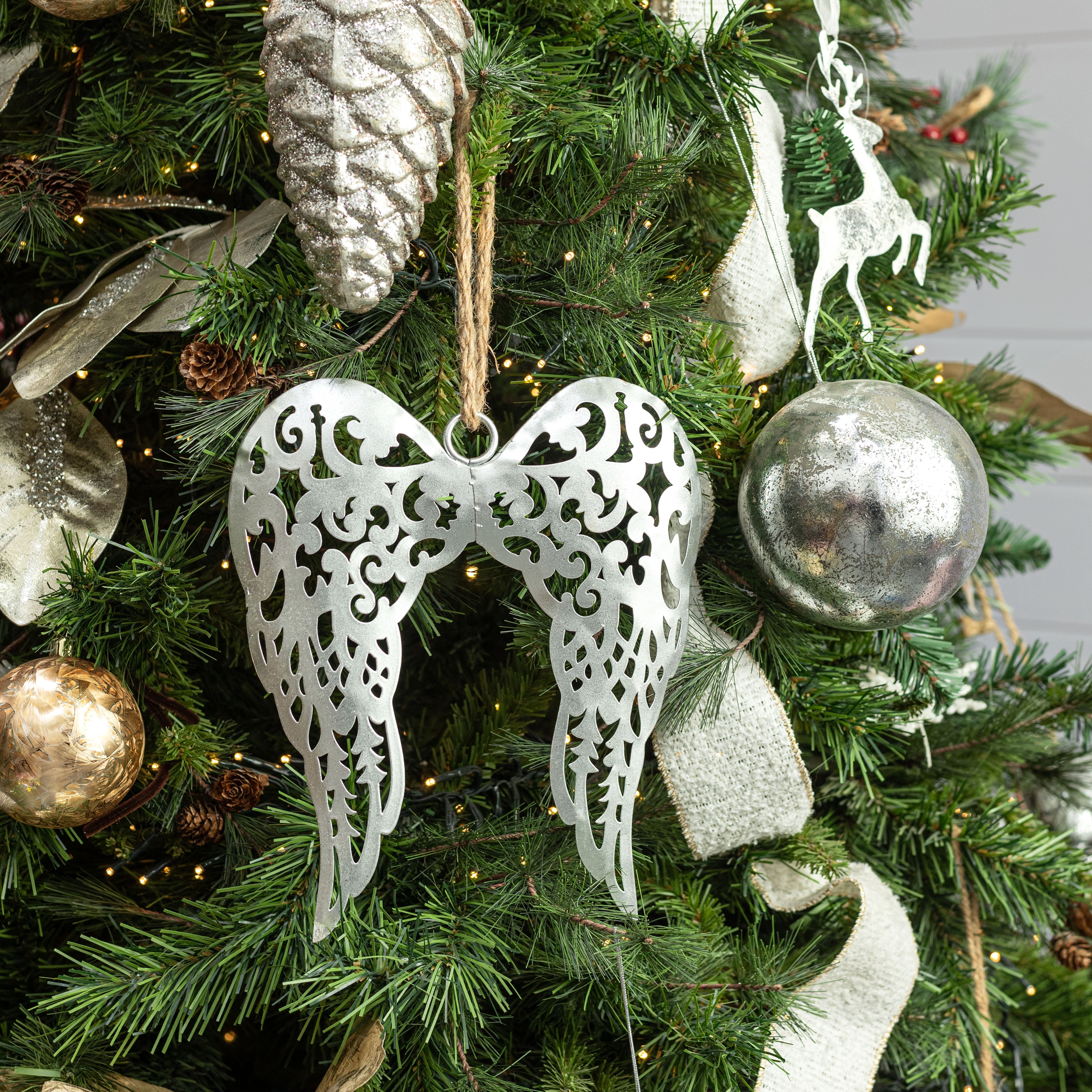 10" Metal Angel Wings Ornament: Silver