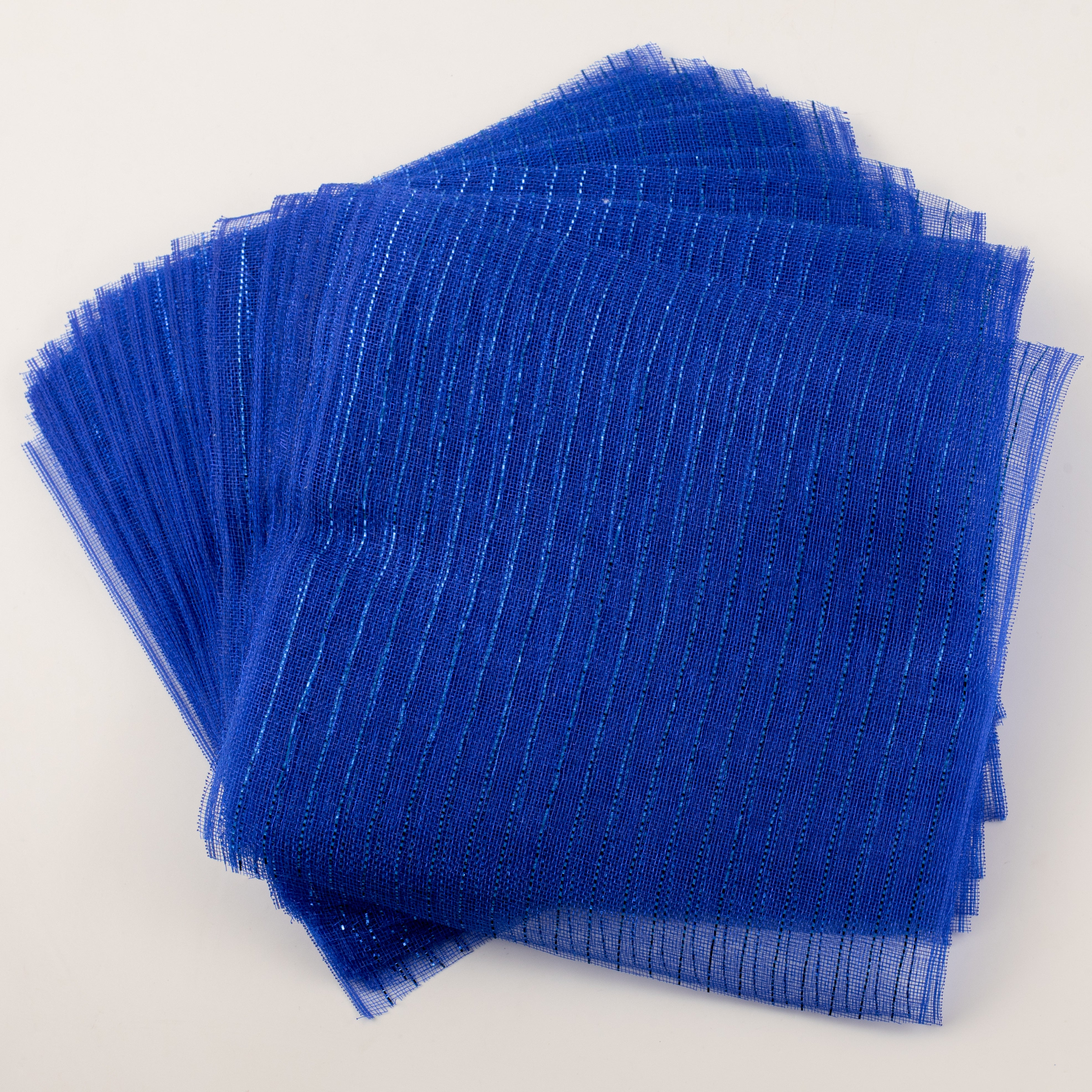10.5" Square Pre-Cut Fine Weave Deco Mesh Sheets: Metallic Royal Blue (40)