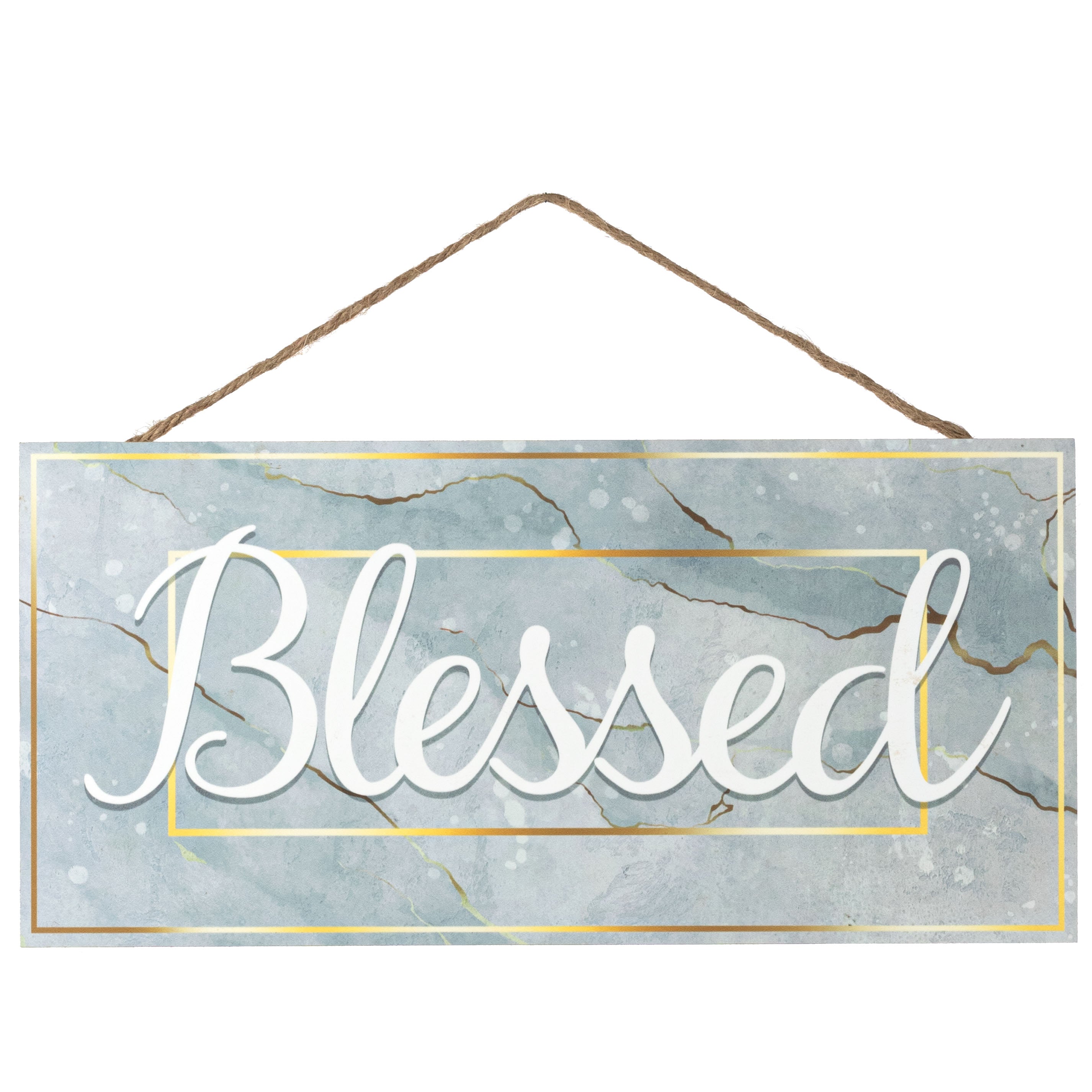 12" Wooden Sign: Grey Marble Blessed