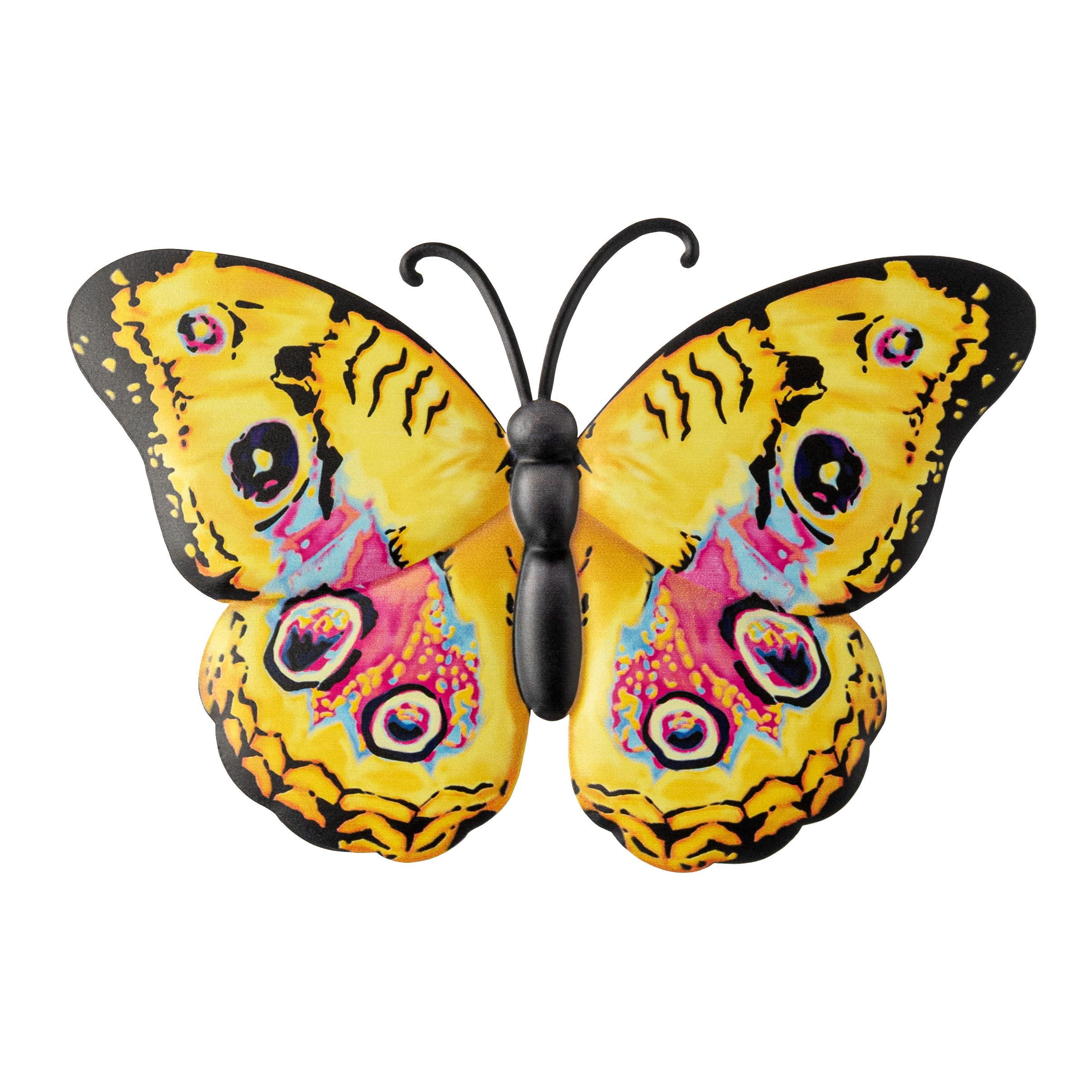 12" Embossed Metal Sign: Yellow Peacock Butterfly