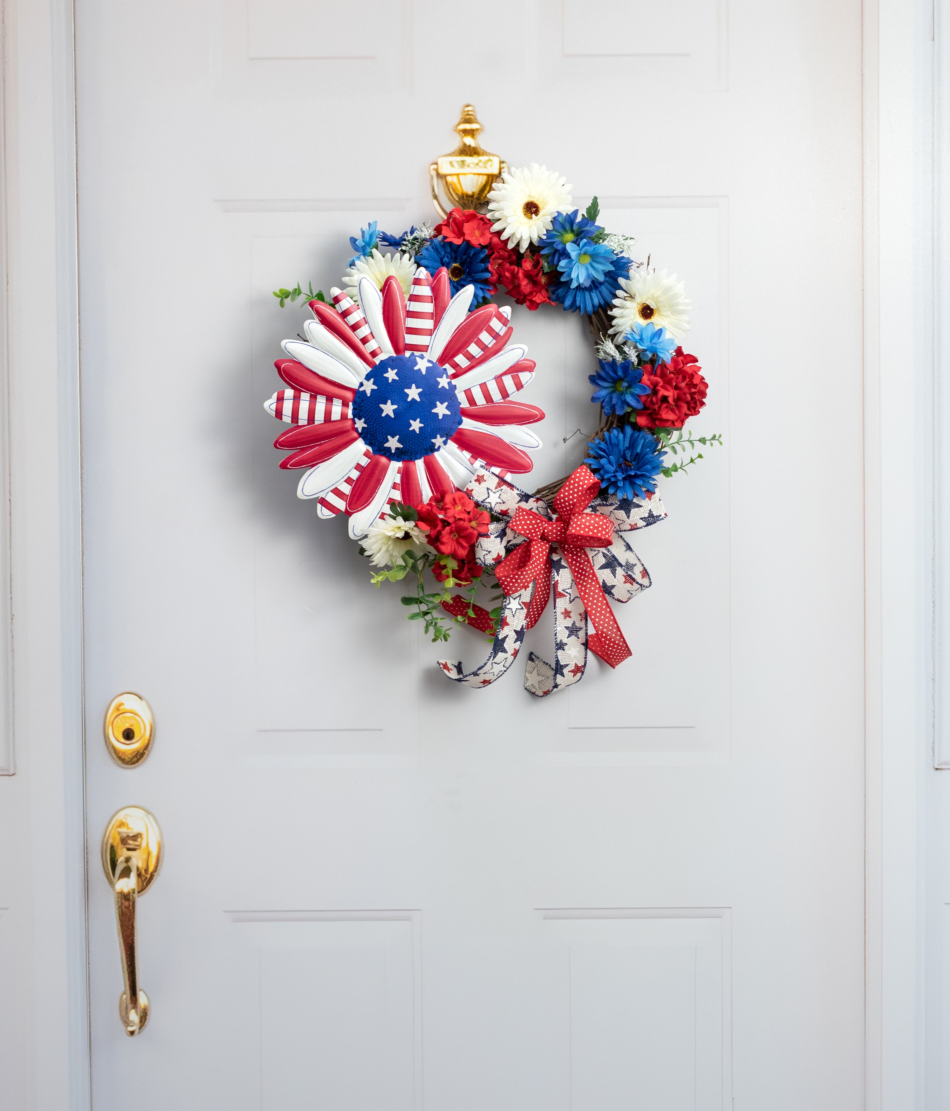 12" Embossed Metal Sign: Patriotic Stars & Stripes Flower