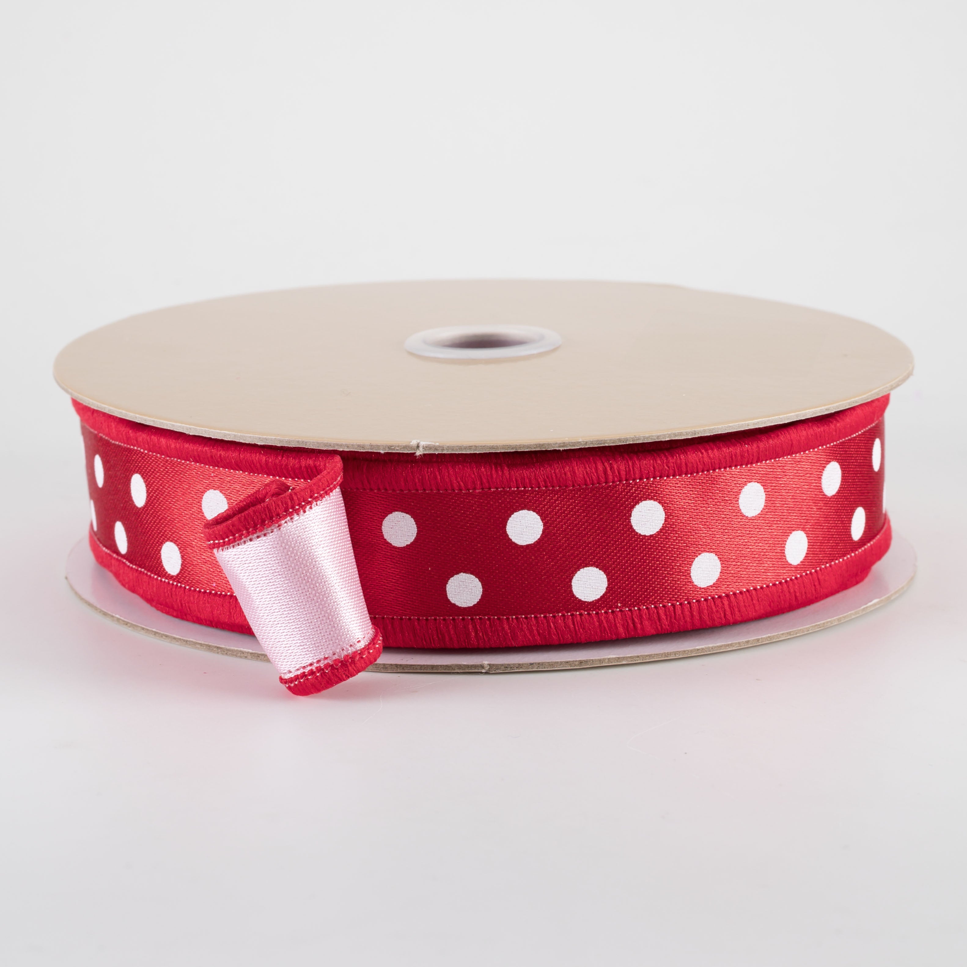 7/8" Double Sided Fused Small Polka Dot Ribbon: Red, White & Pink (10 Yards)