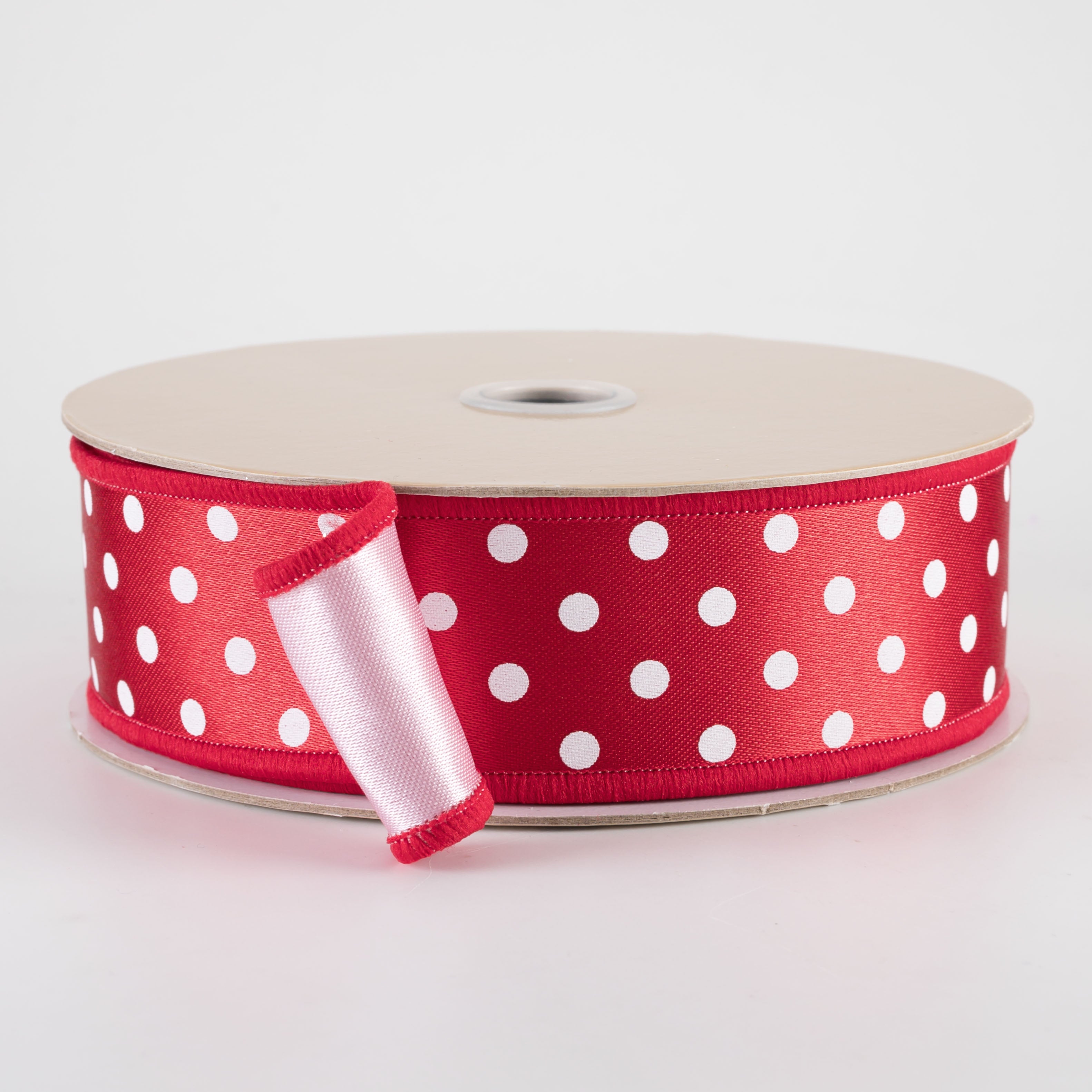 1.5" Double Sided Fused Small Polka Dot Ribbon: Red, White & Pink (10 Yards)