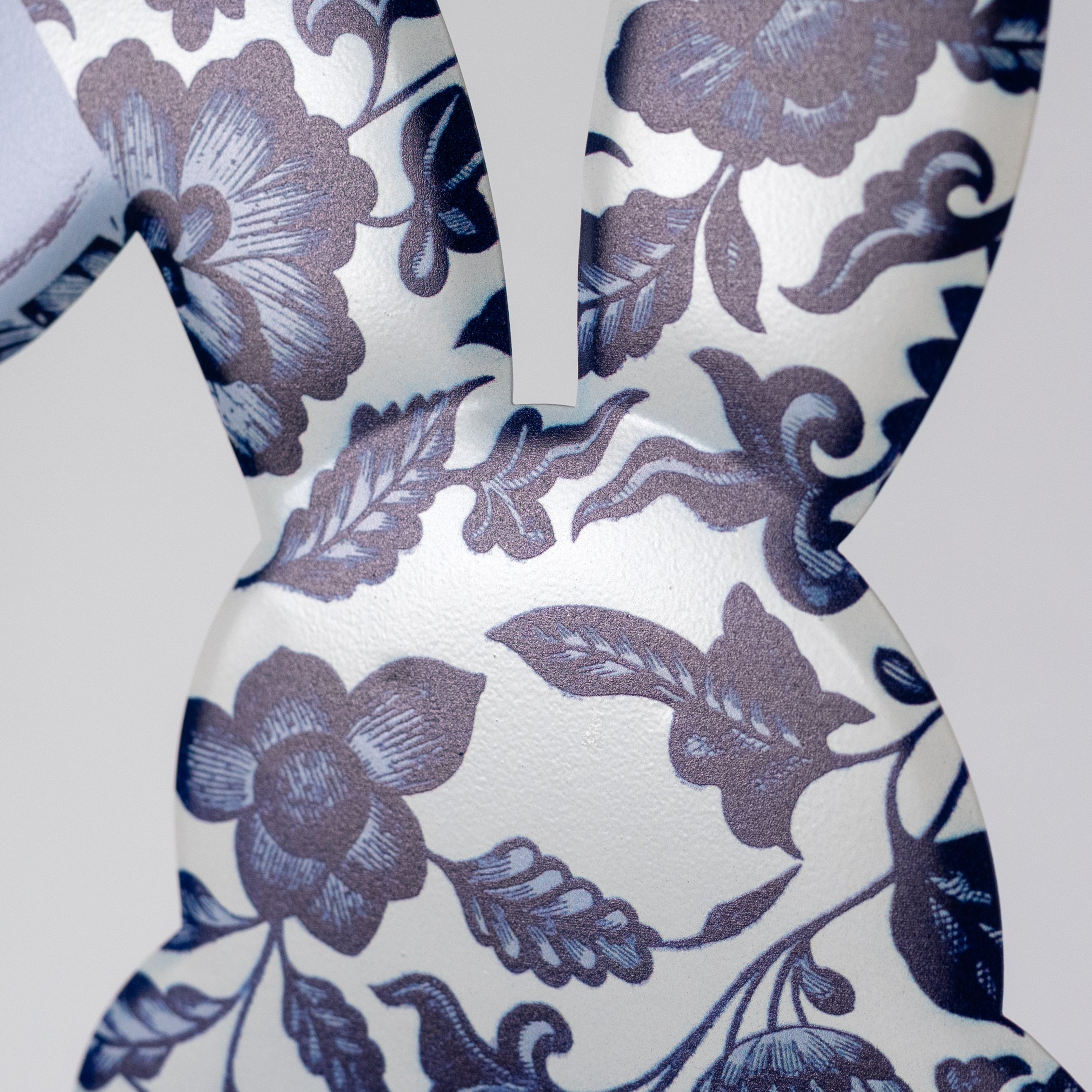 15" Embossed Metal Sign: Blue & White Chinoiserie Bunny Bottom