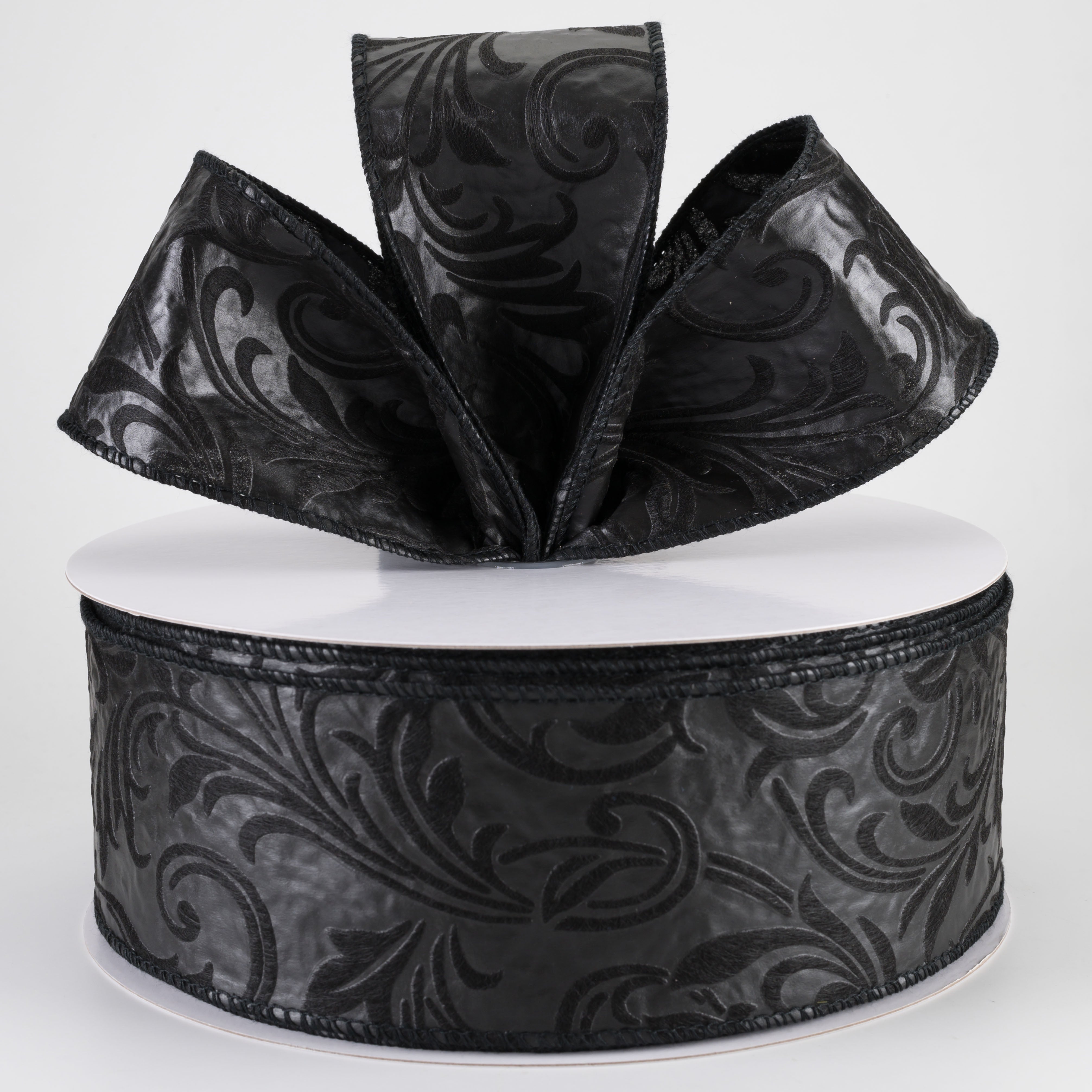 2.5" Embossed Leaf Filagree Breeze Ribbon: Black (50 Yards)