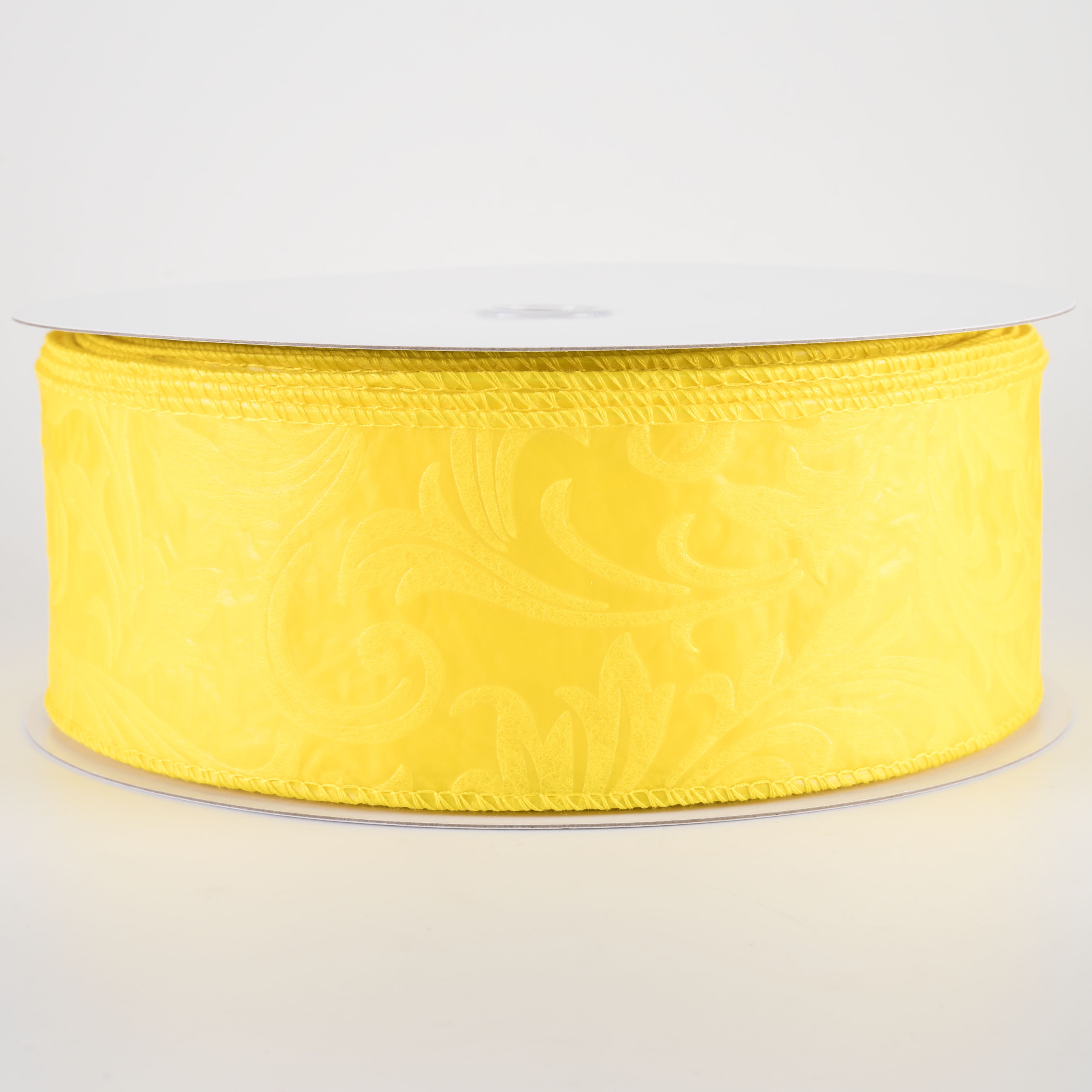 2.5" Embossed Leaf Filagree Breeze Ribbon: Yellow (50 Yards)