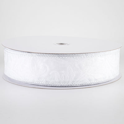 1.5" Embossed Leaf Filagree Breeze Ribbon: White (50 Yards)