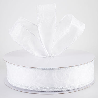 1.5" Embossed Leaf Filagree Breeze Ribbon: White (50 Yards)