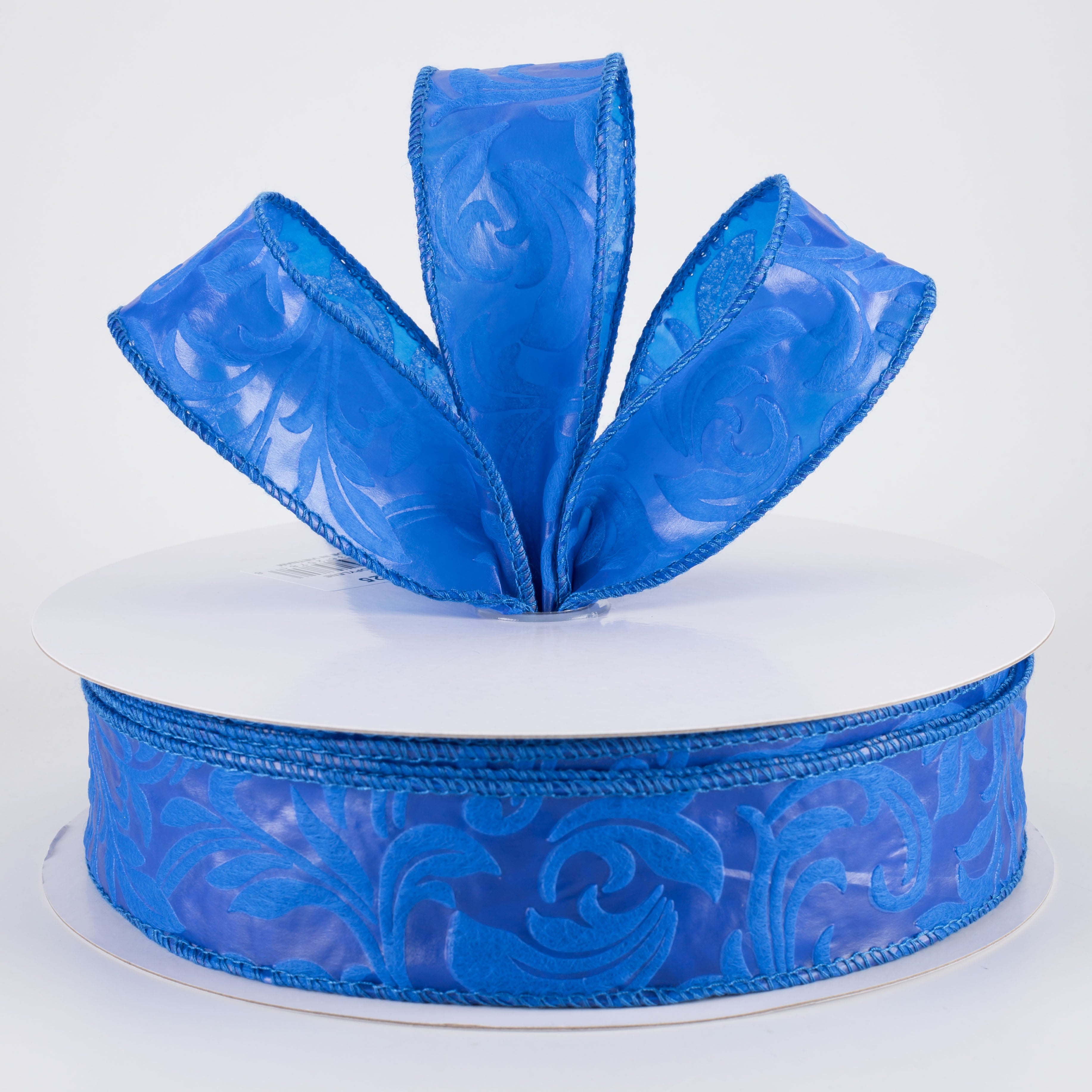 1.5" Embossed Leaf Filagree Breeze Ribbon: Royal Blue (50 Yards)