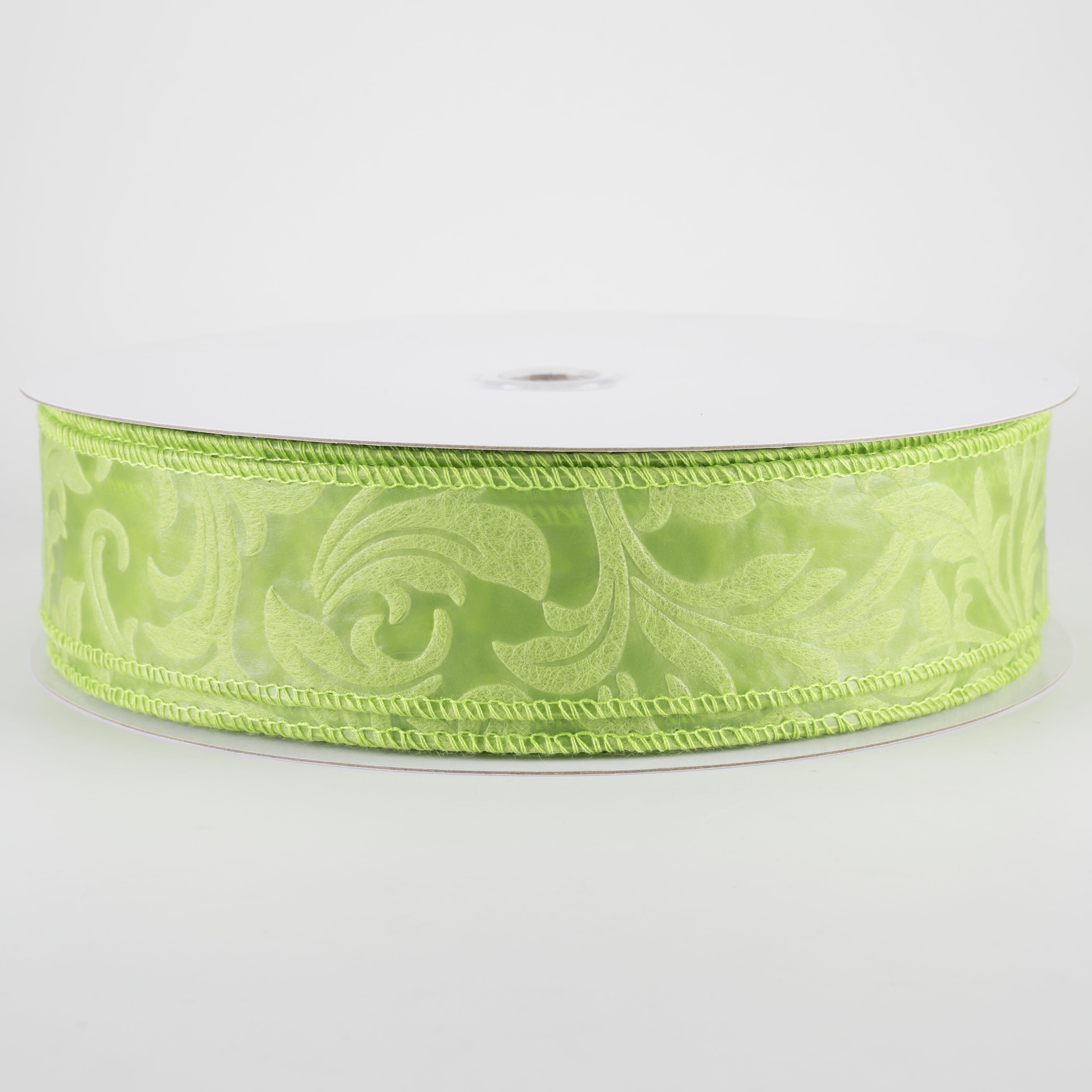 1.5" Embossed Leaf Filagree Breeze Ribbon: Fern Green (50 Yards)
