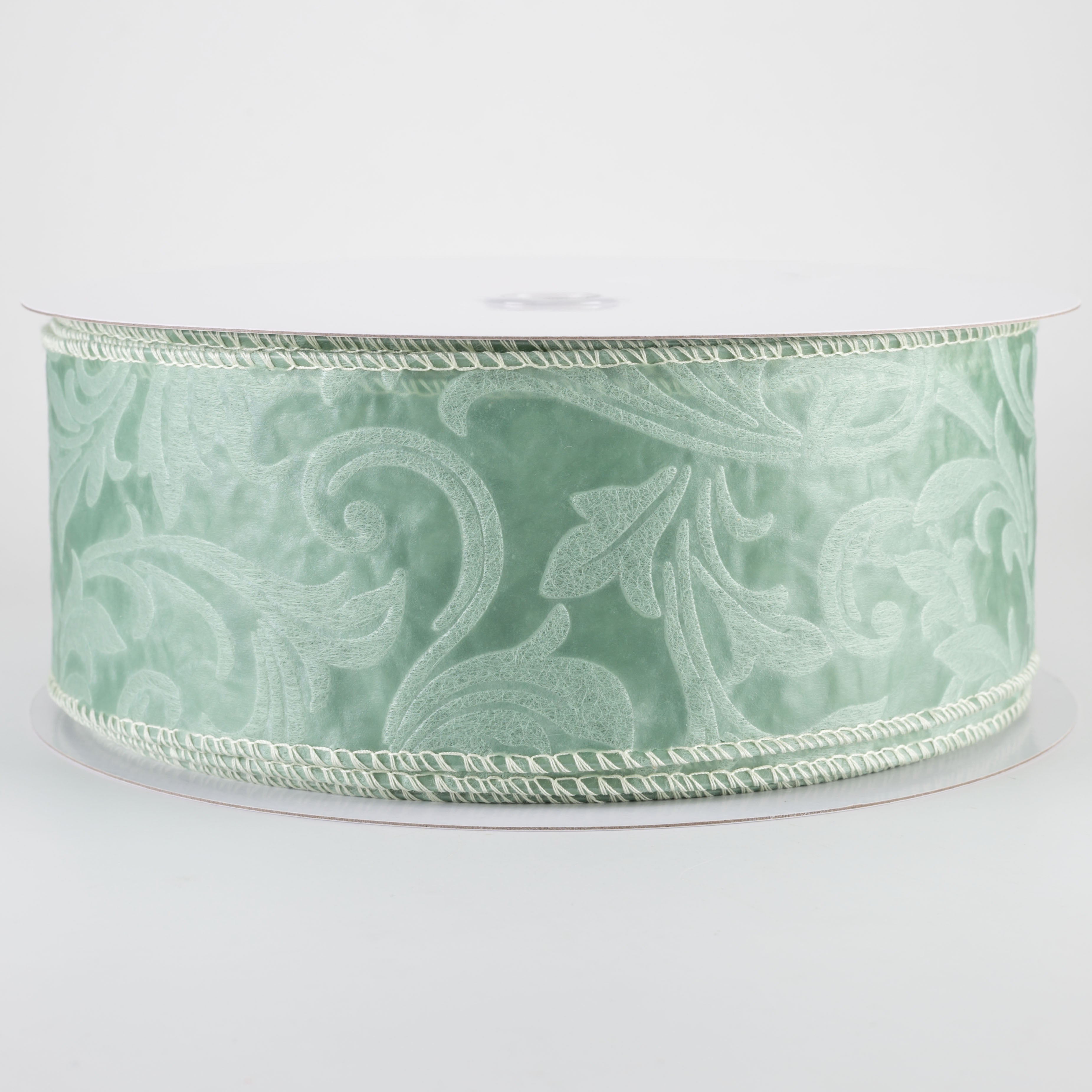2.5" Embossed Leaf Filagree Breeze Ribbon: Celadon Green (50 Yards)
