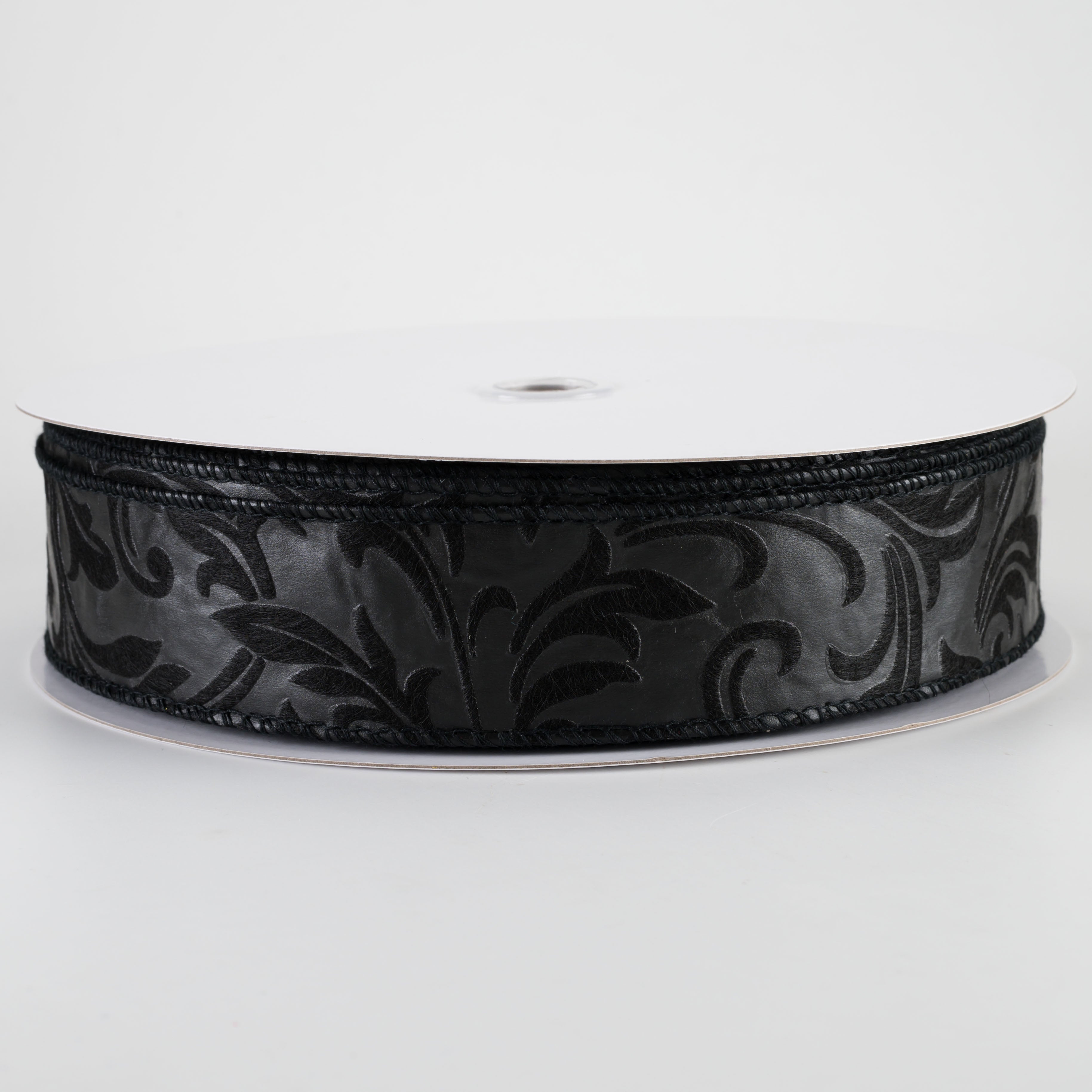 1.5" Embossed Leaf Filagree Breeze Ribbon: Black (50 Yards)
