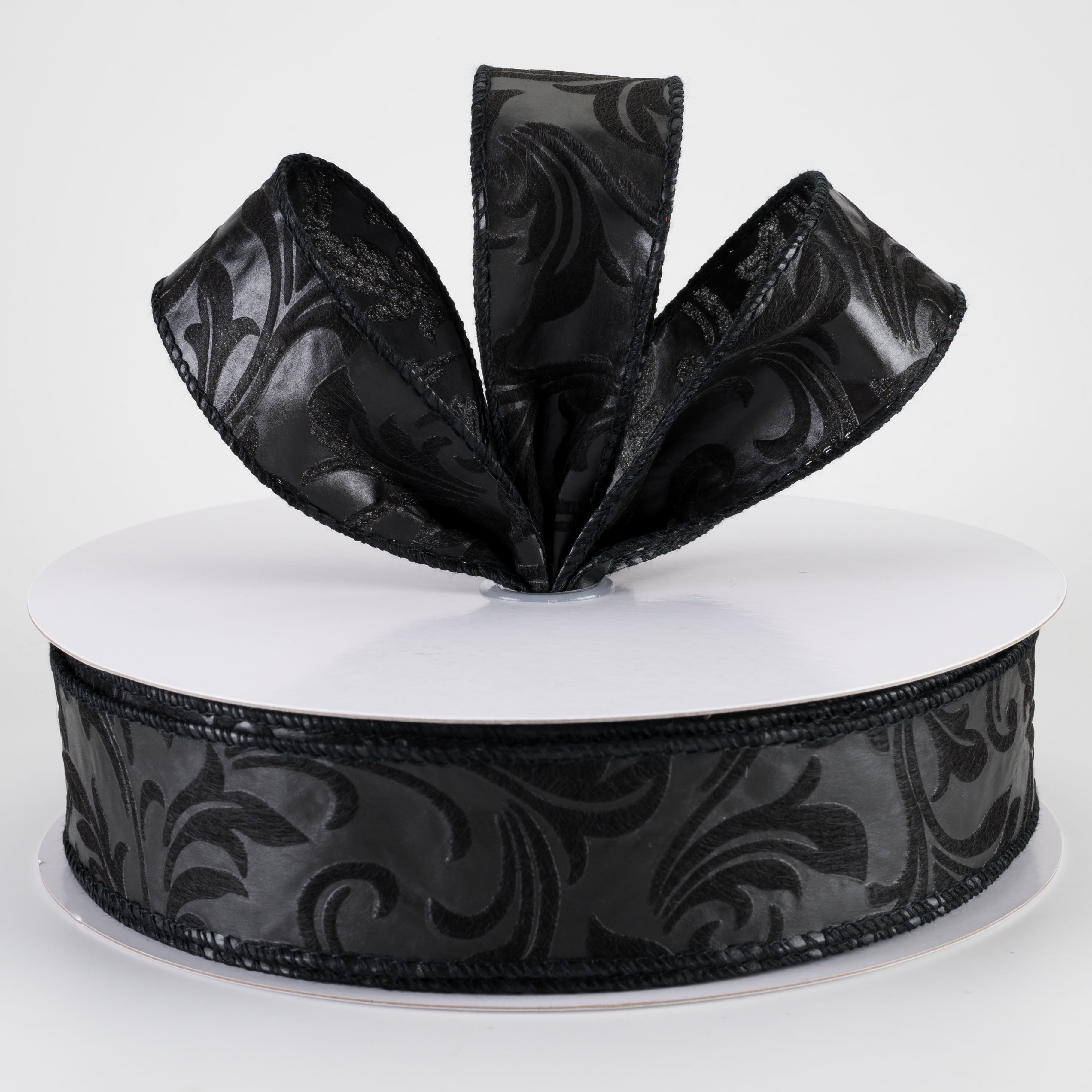 1.5" Embossed Leaf Filagree Breeze Ribbon: Black (50 Yards)