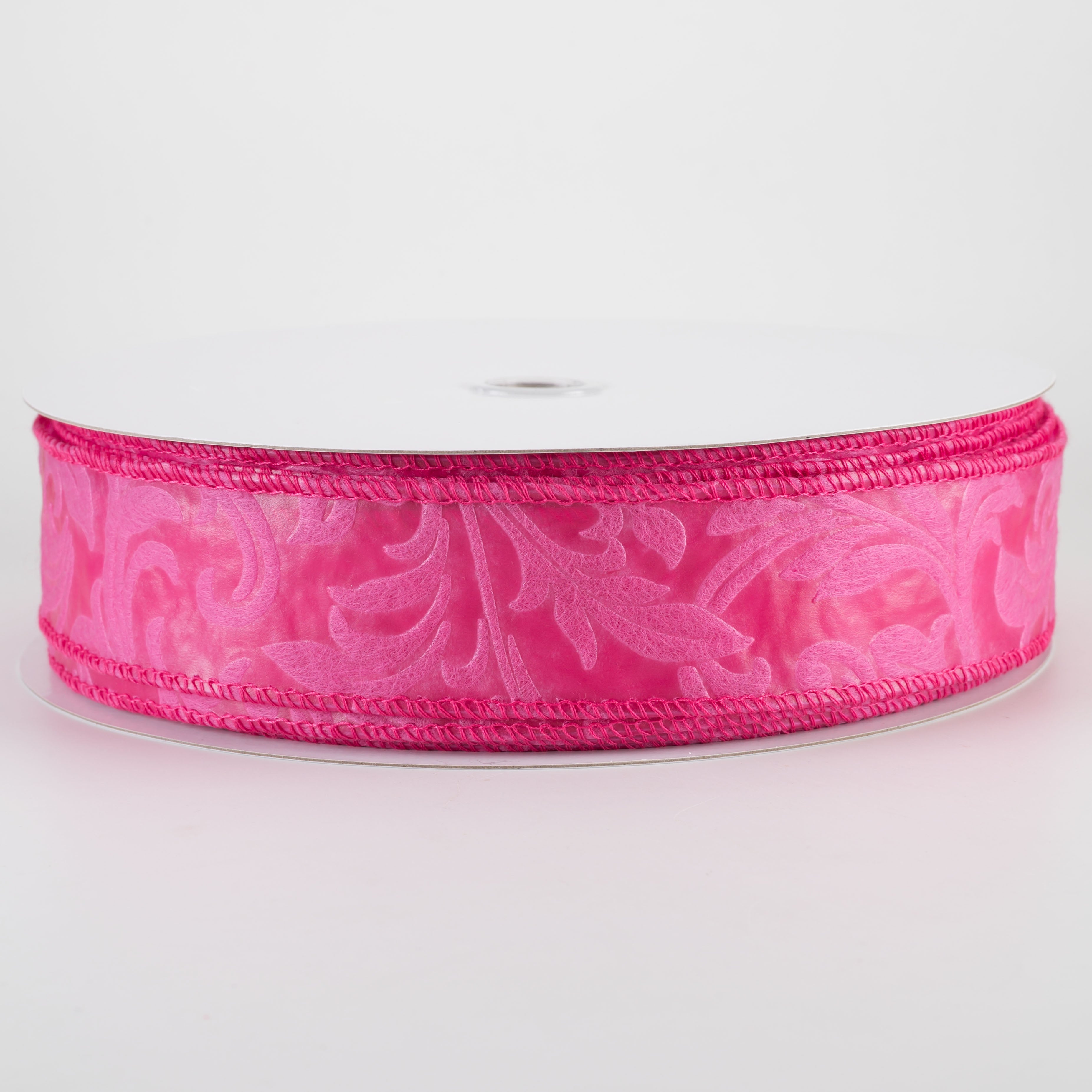 1.5" Embossed Leaf Filagree Breeze Ribbon: Hot Pink (50 Yards)