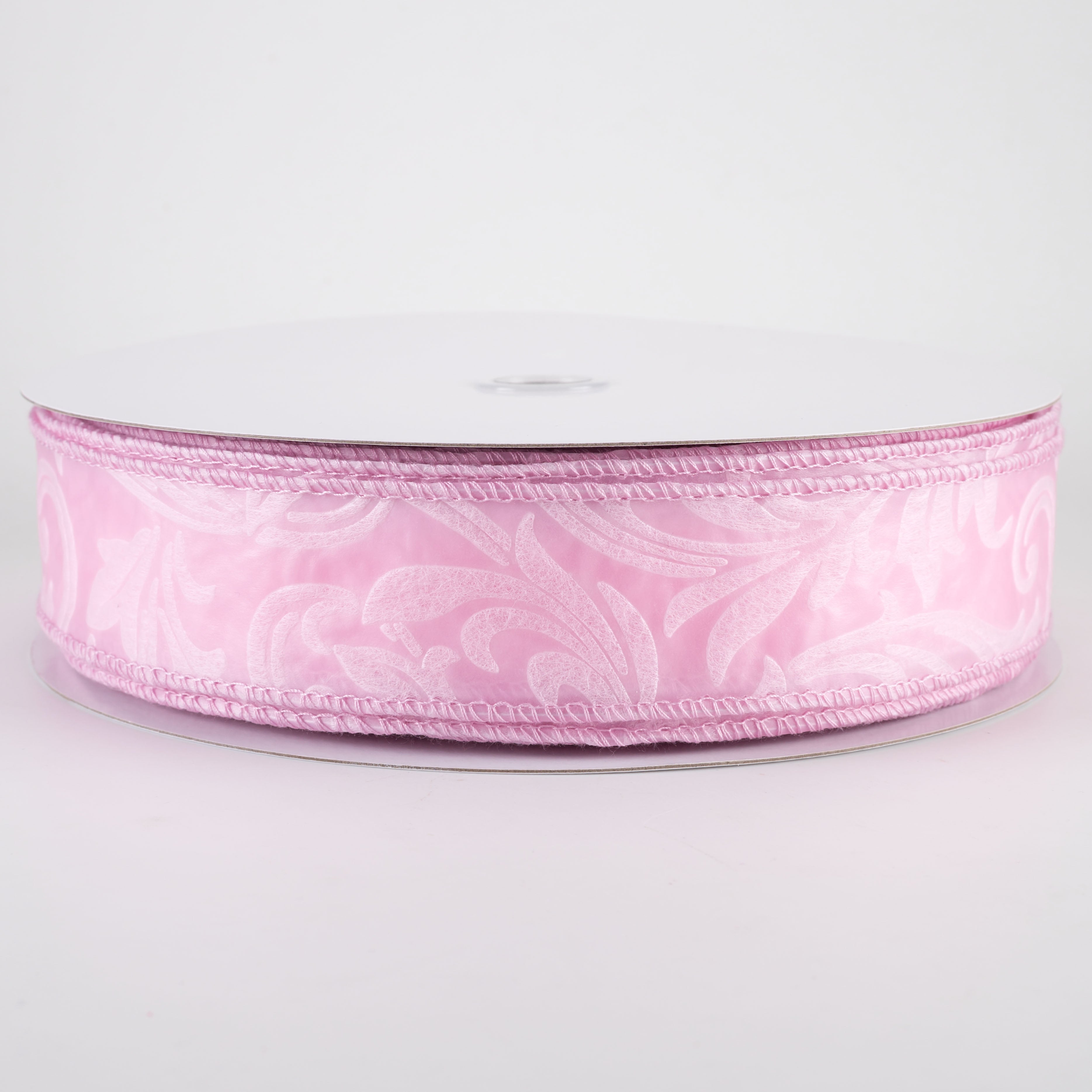 1.5" Embossed Leaf Filagree Breeze Ribbon: Light Pink (50 Yards)