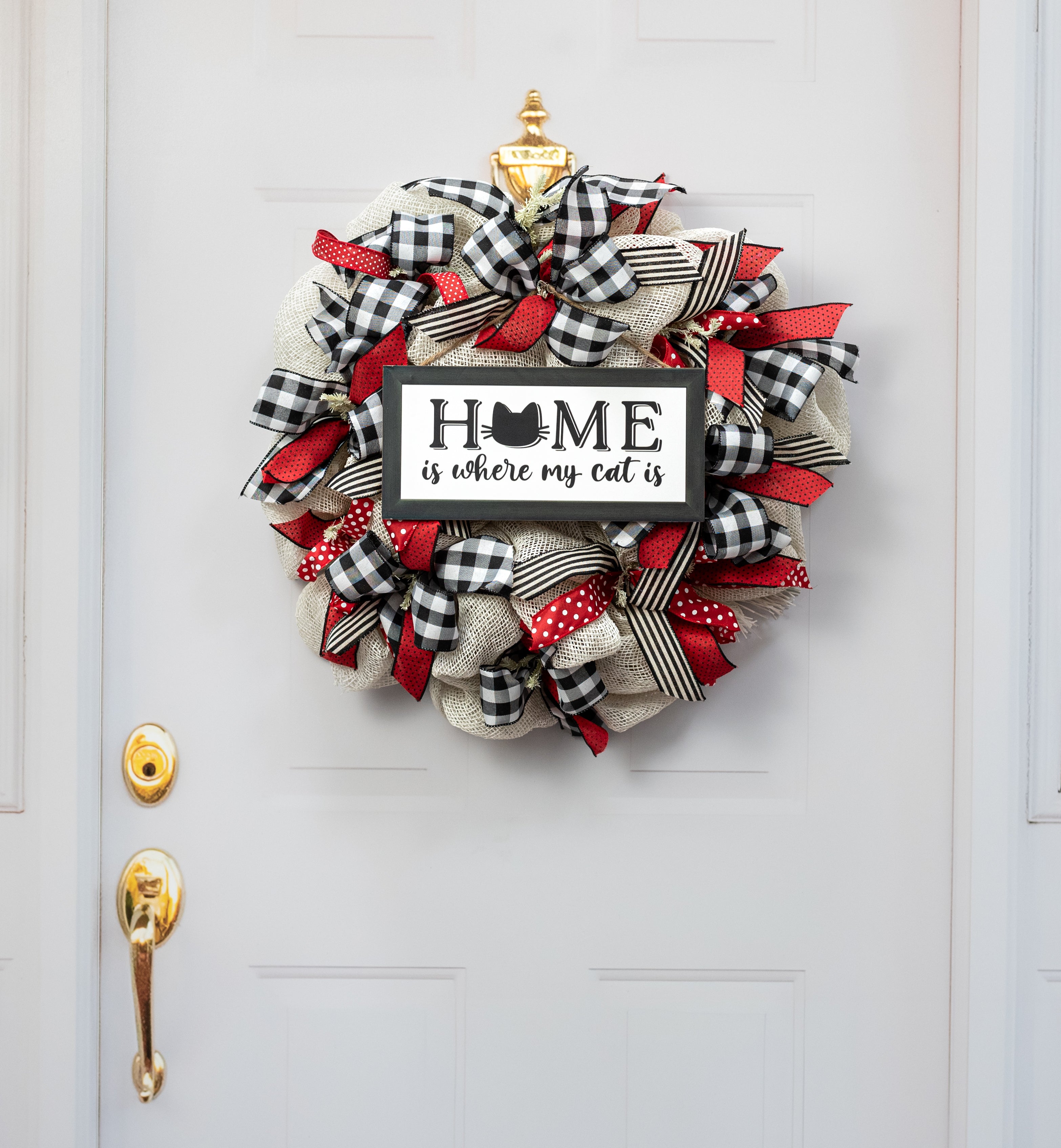 12" Wooden Sign: Cat Home
