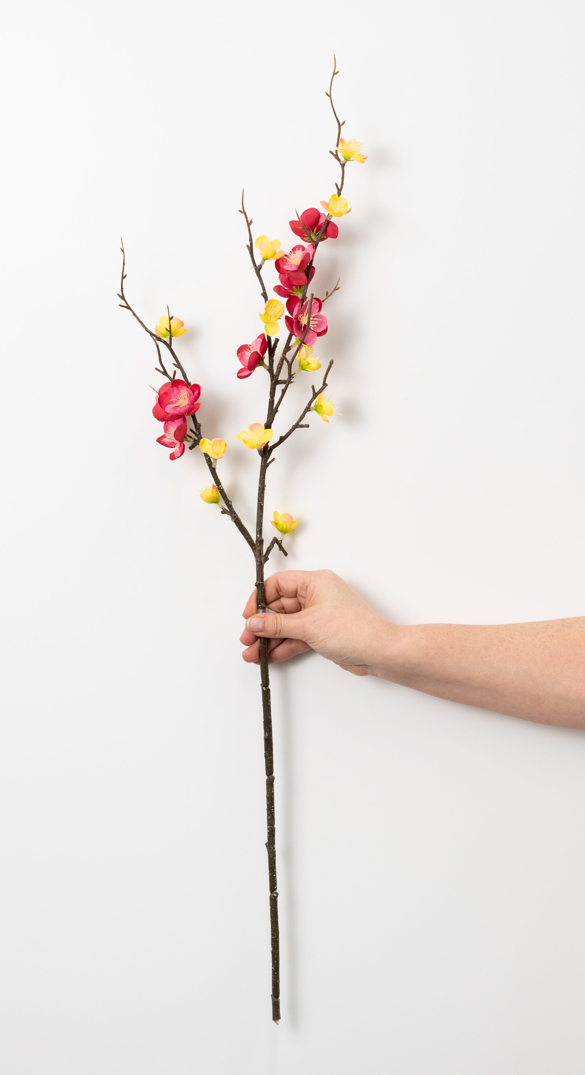 32" Quince Blossom Spray: Cerise Red & Yellow