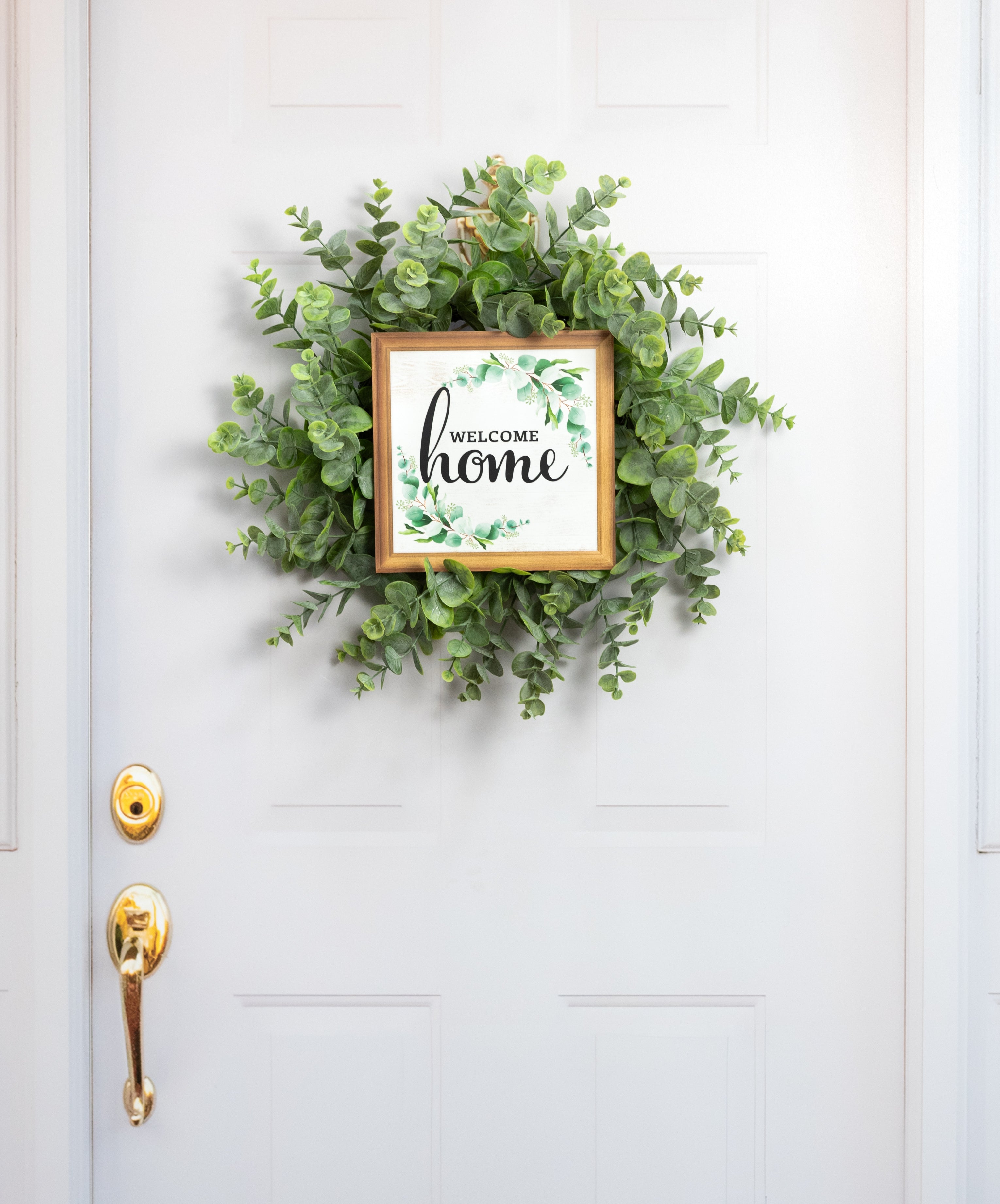 10" Square Wooden Sign: Welcome Home Eucalyptus