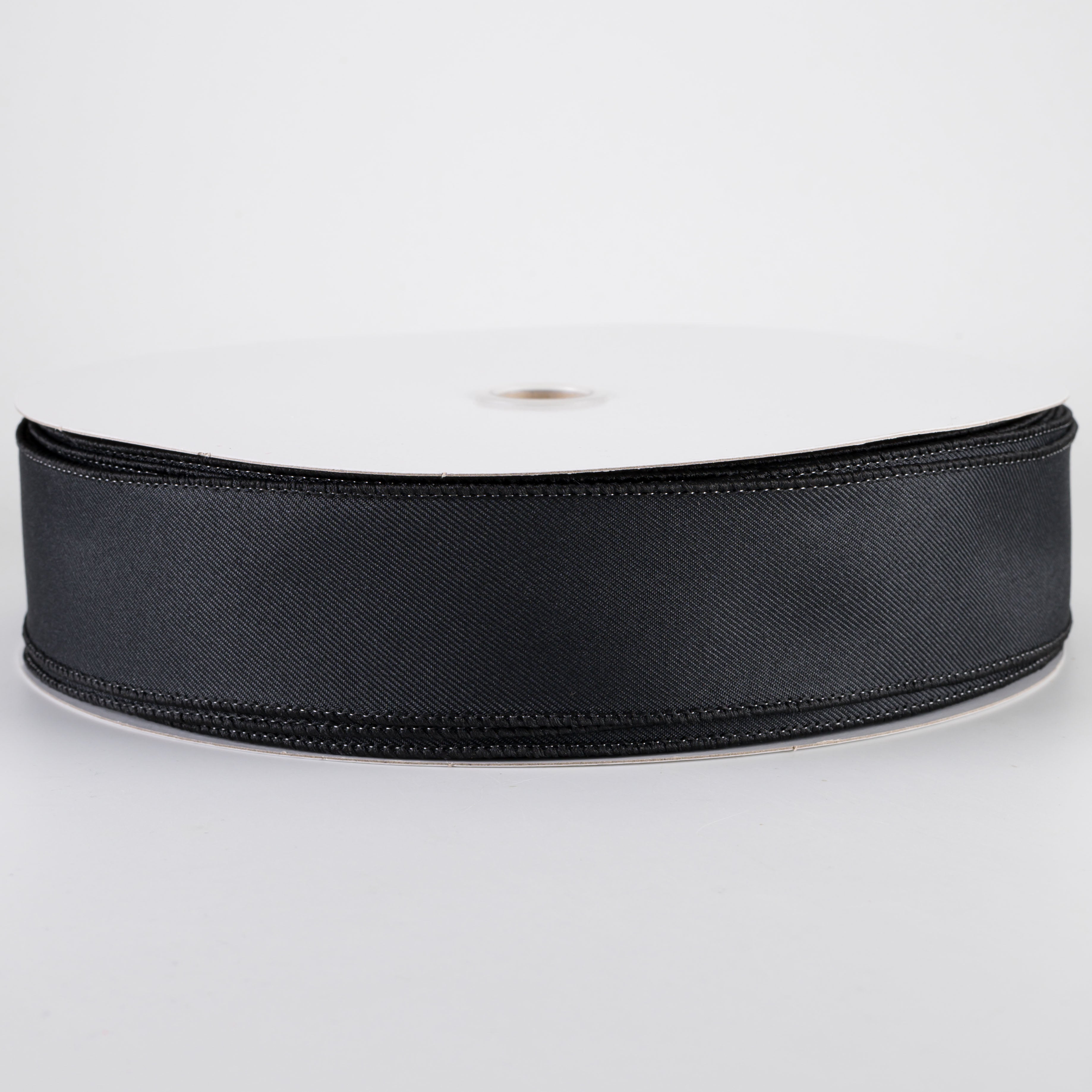 1.5" Diagonal Weave Fabric Ribbon: Black (50 Yards)