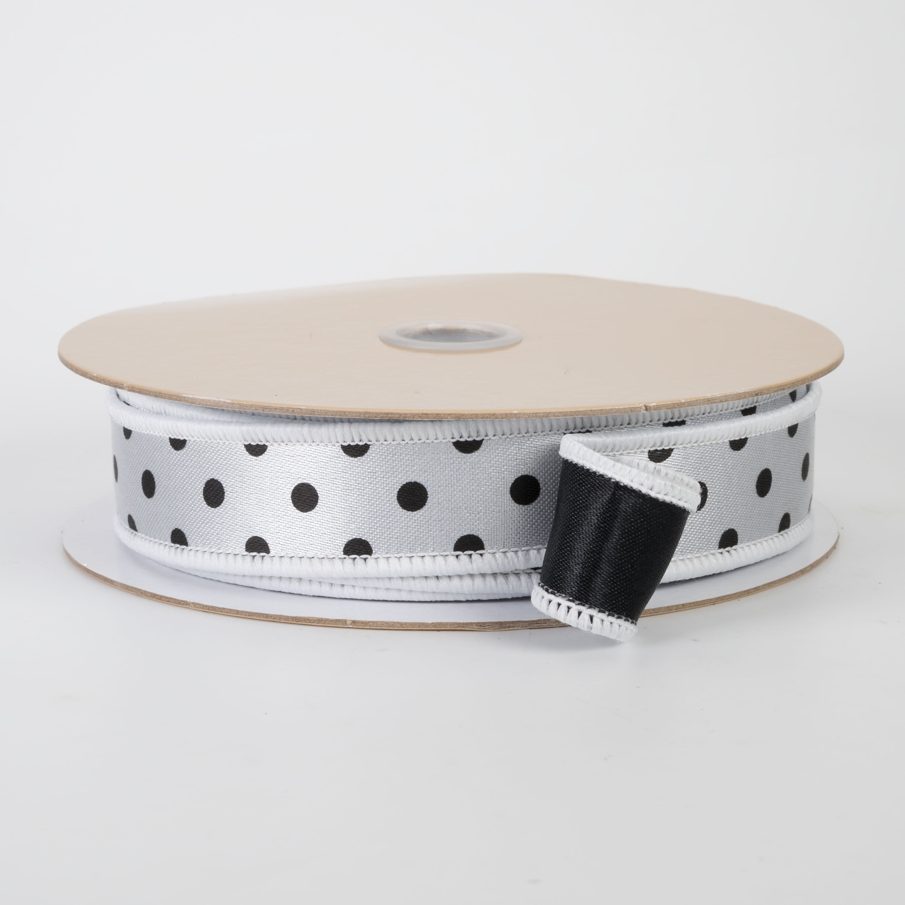 7/8" Double Sided Fused Small Polka Dot Ribbon: White & Black (10 Yards)