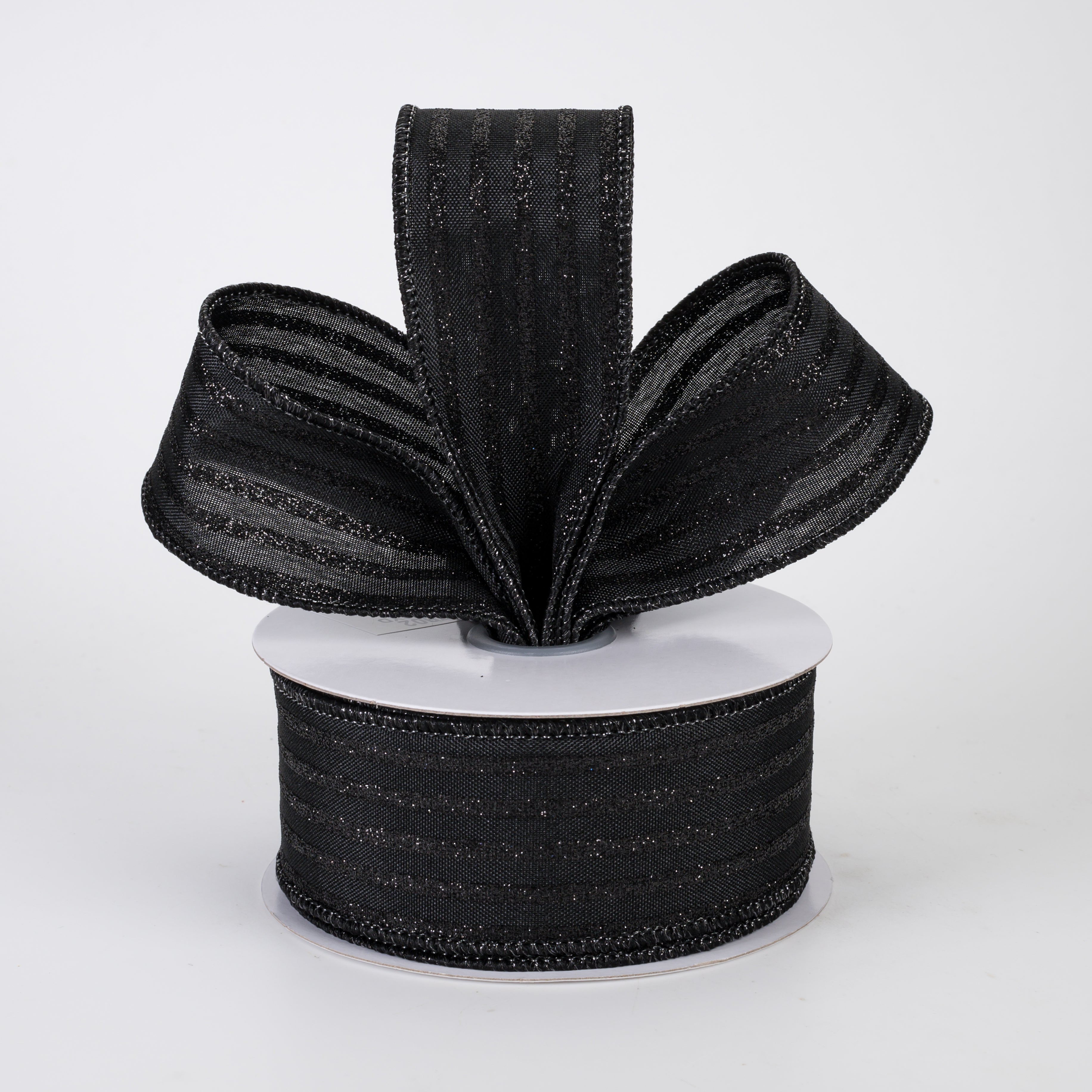 1.5" Glitter Vertical Stripe Ribbon: Black (10 Yards)