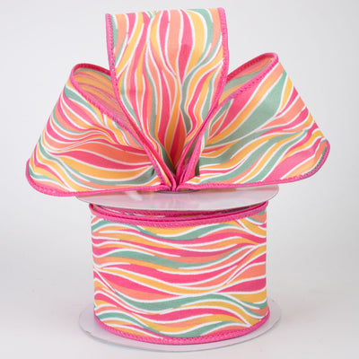 2.5" Glittered Wavy Stripes Ribbon: Peach, Pink, Yellow & Mint (10 Yards)
