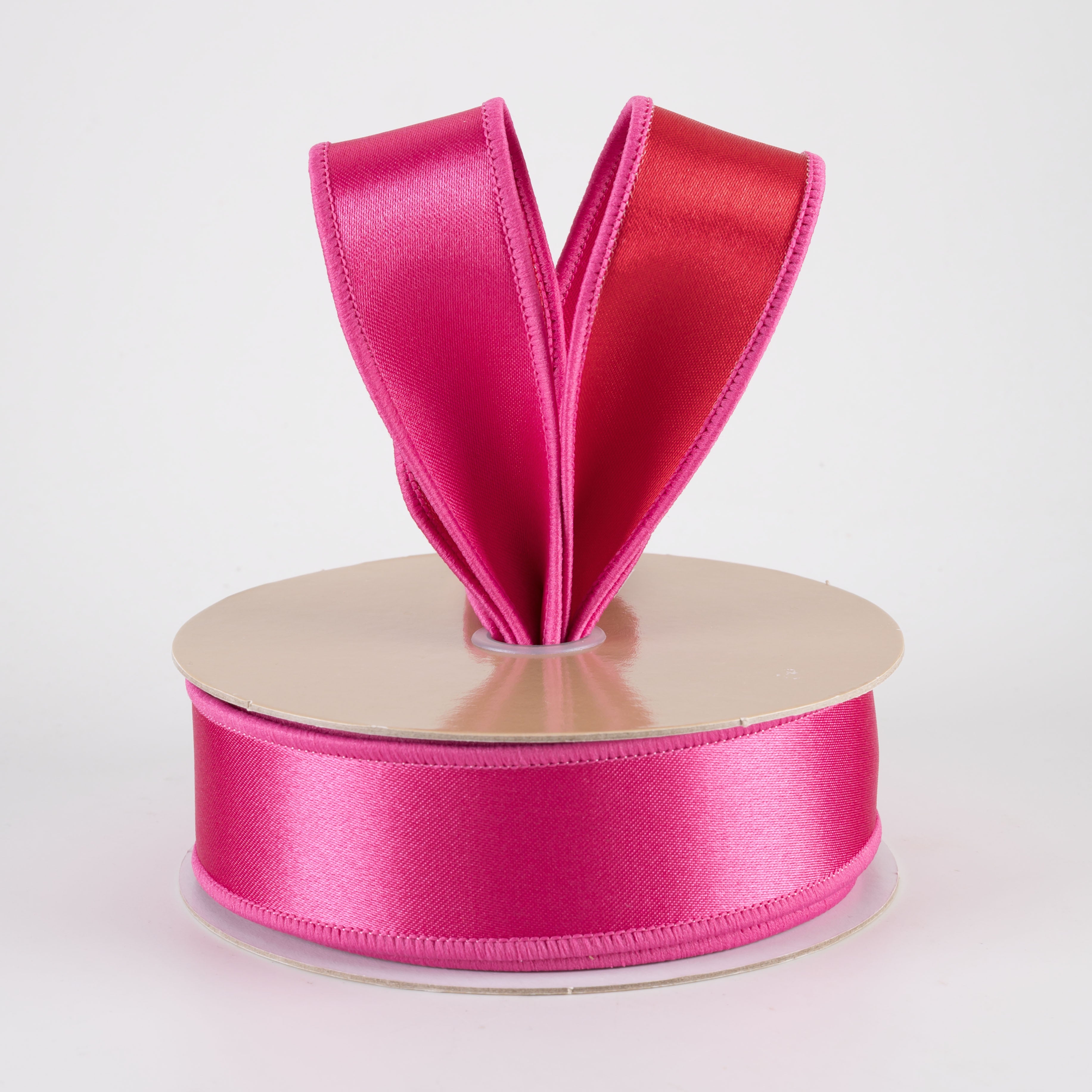 1.5" Double Sided Fused Satin Ribbon: Hot Pink & Red (10 Yards)