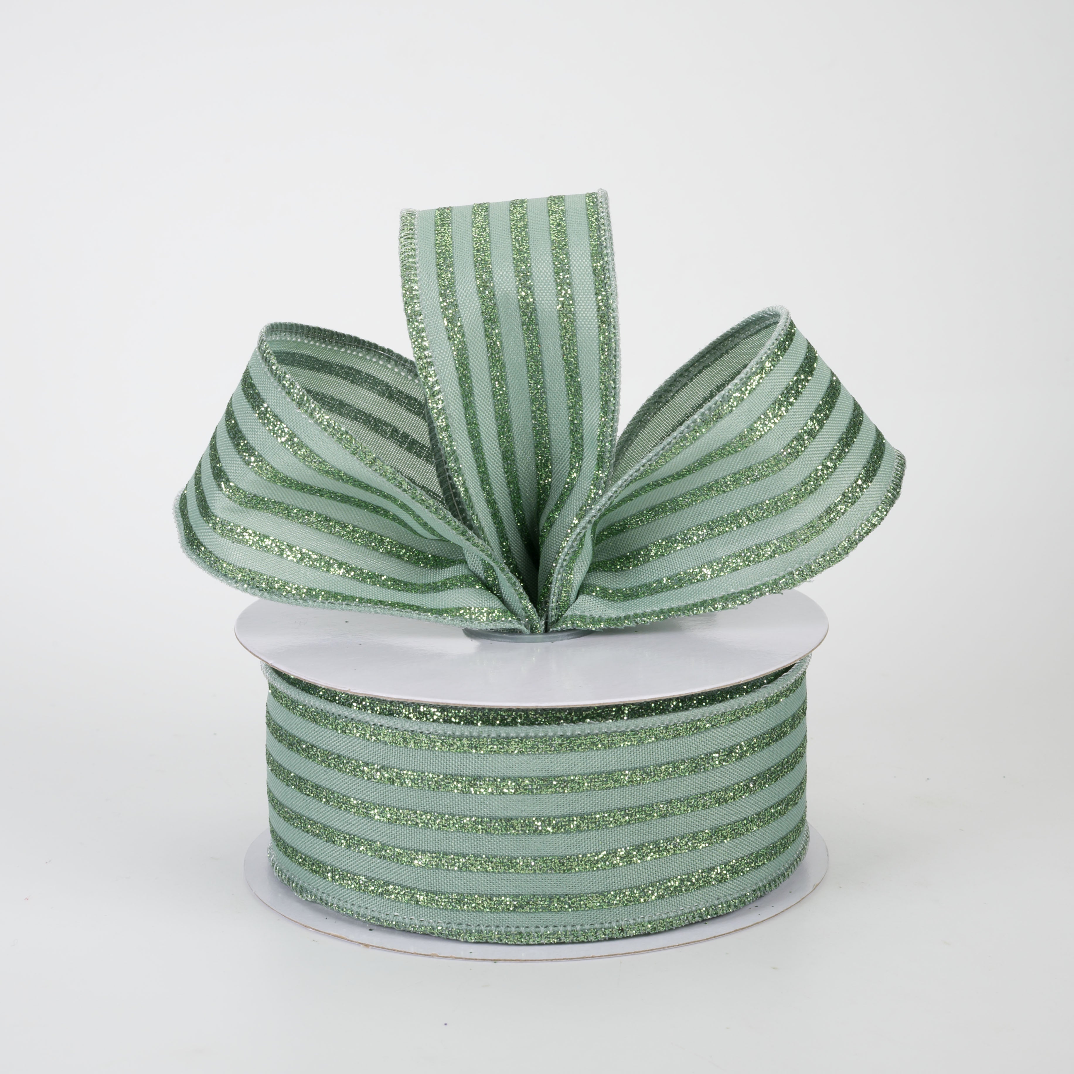 1.5" Glitter Vertical Stripe Ribbon: Sage Green (10 Yards)
