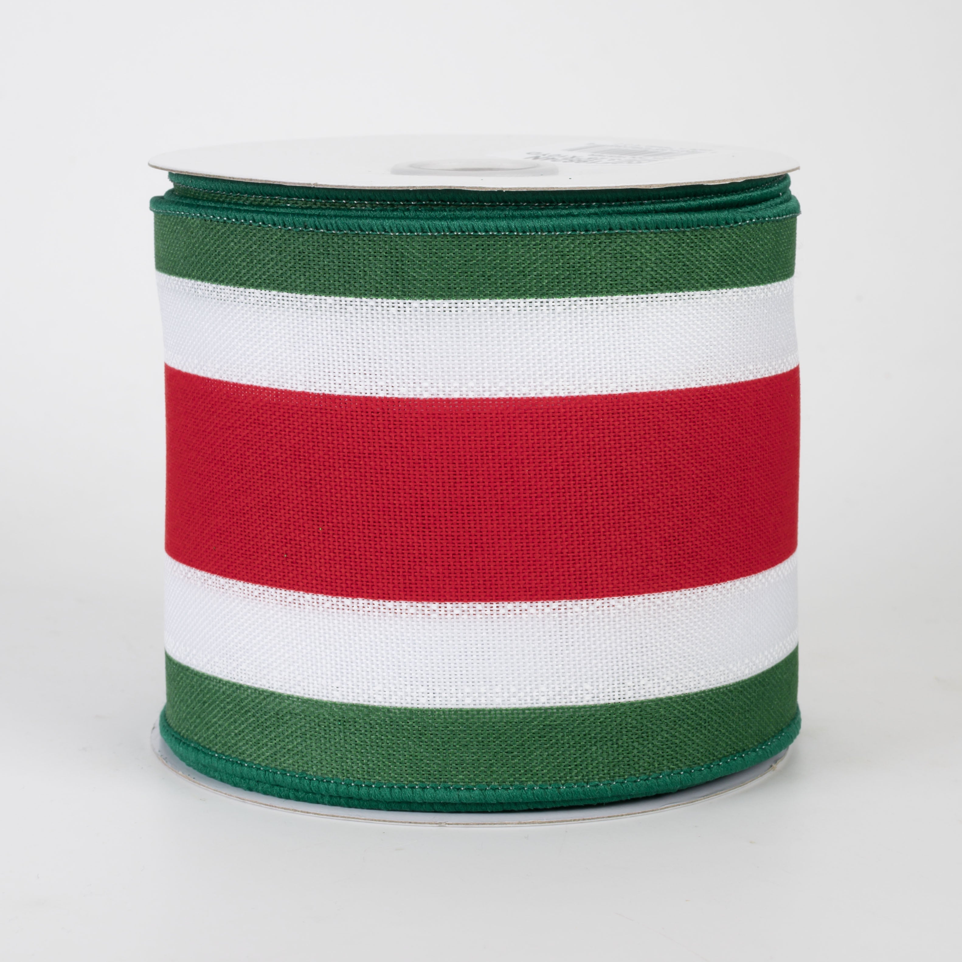 3.25" Vertical Stripes 3-in-1 Ribbon: Emerald, Red & White (10 Yards)