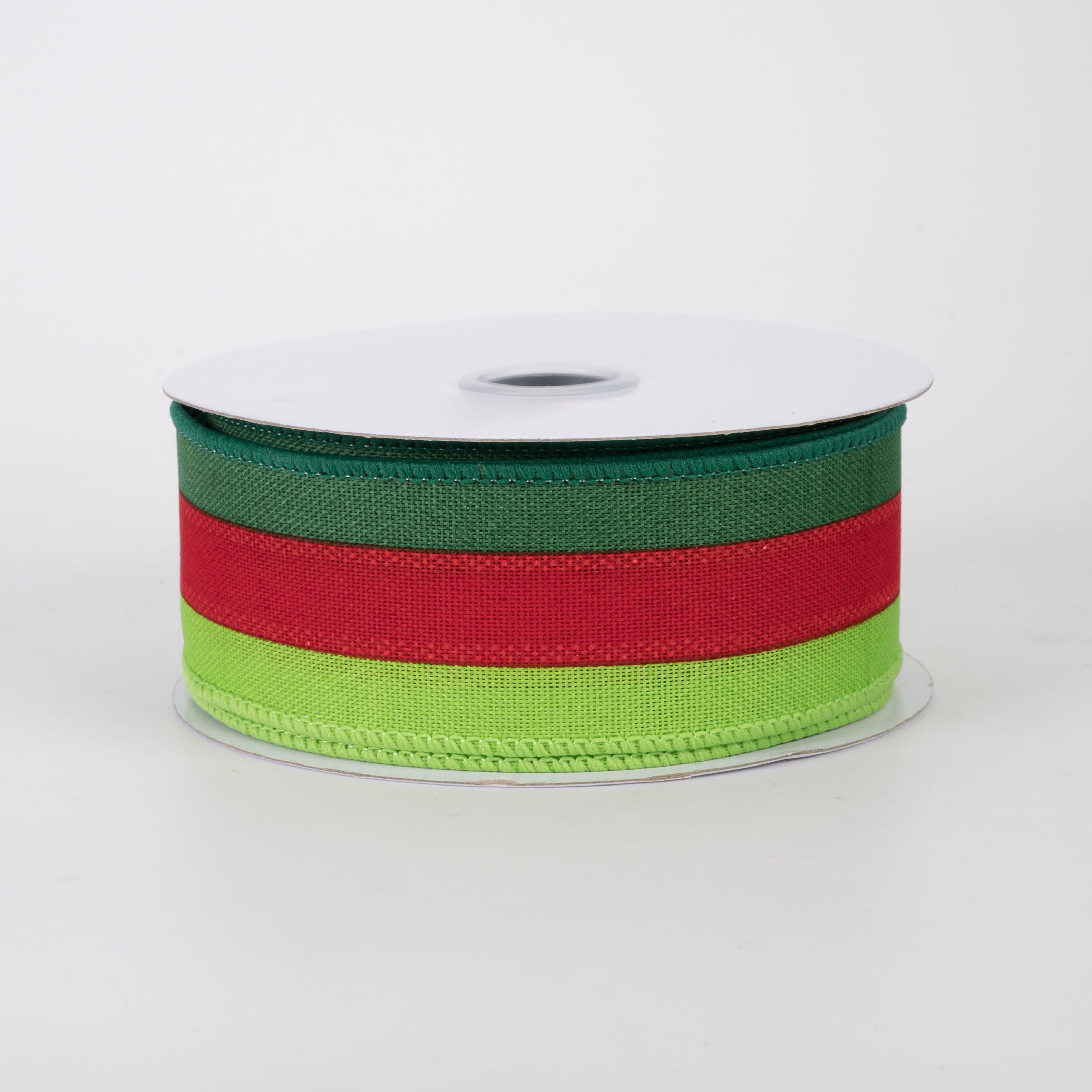 1.5" Vertical Stripes 3-in-1 Ribbon: Emerald, Red & Lime (10 Yards)