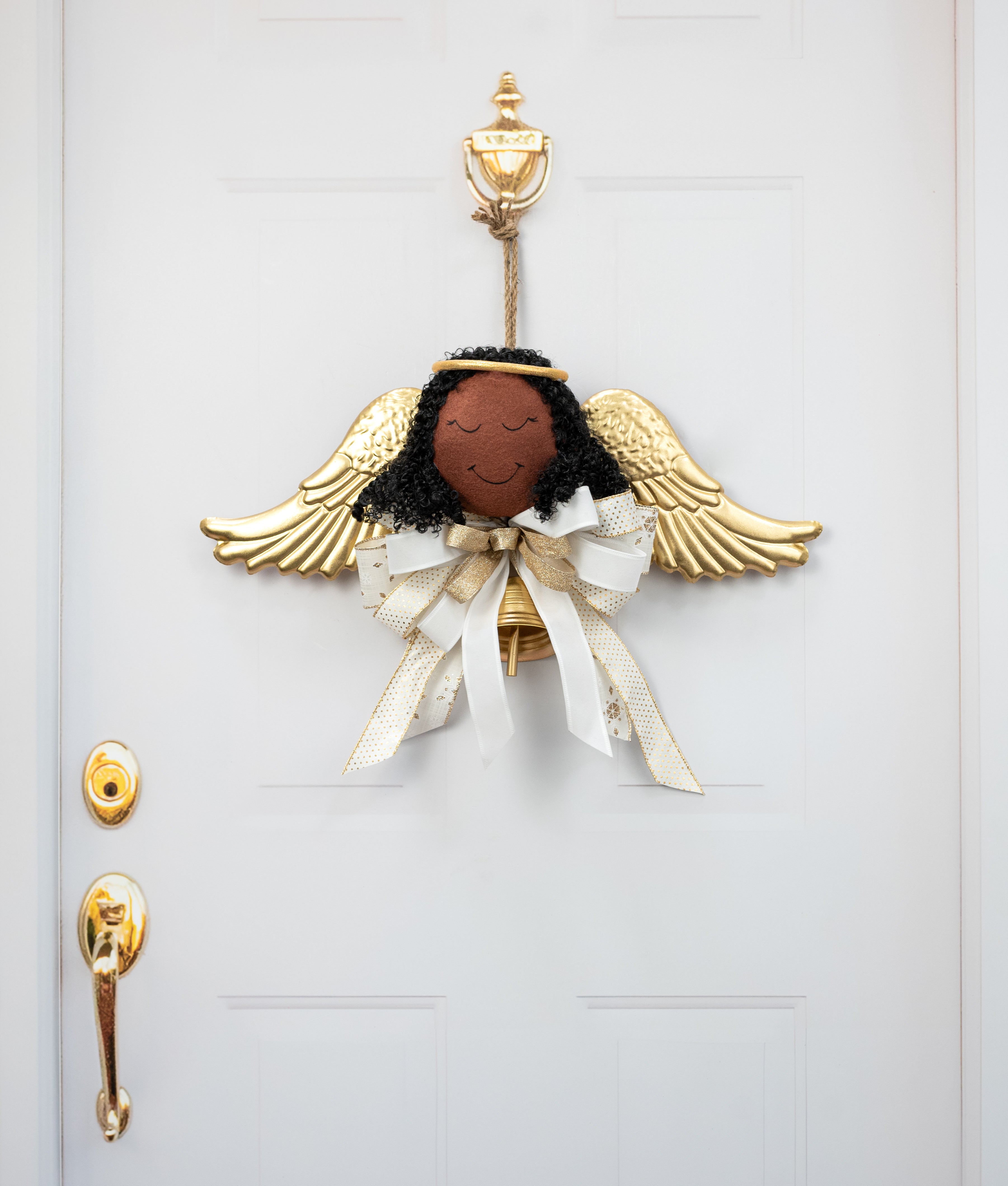 8" Plush Angel Head Wreath Enhancement: Brown & Black