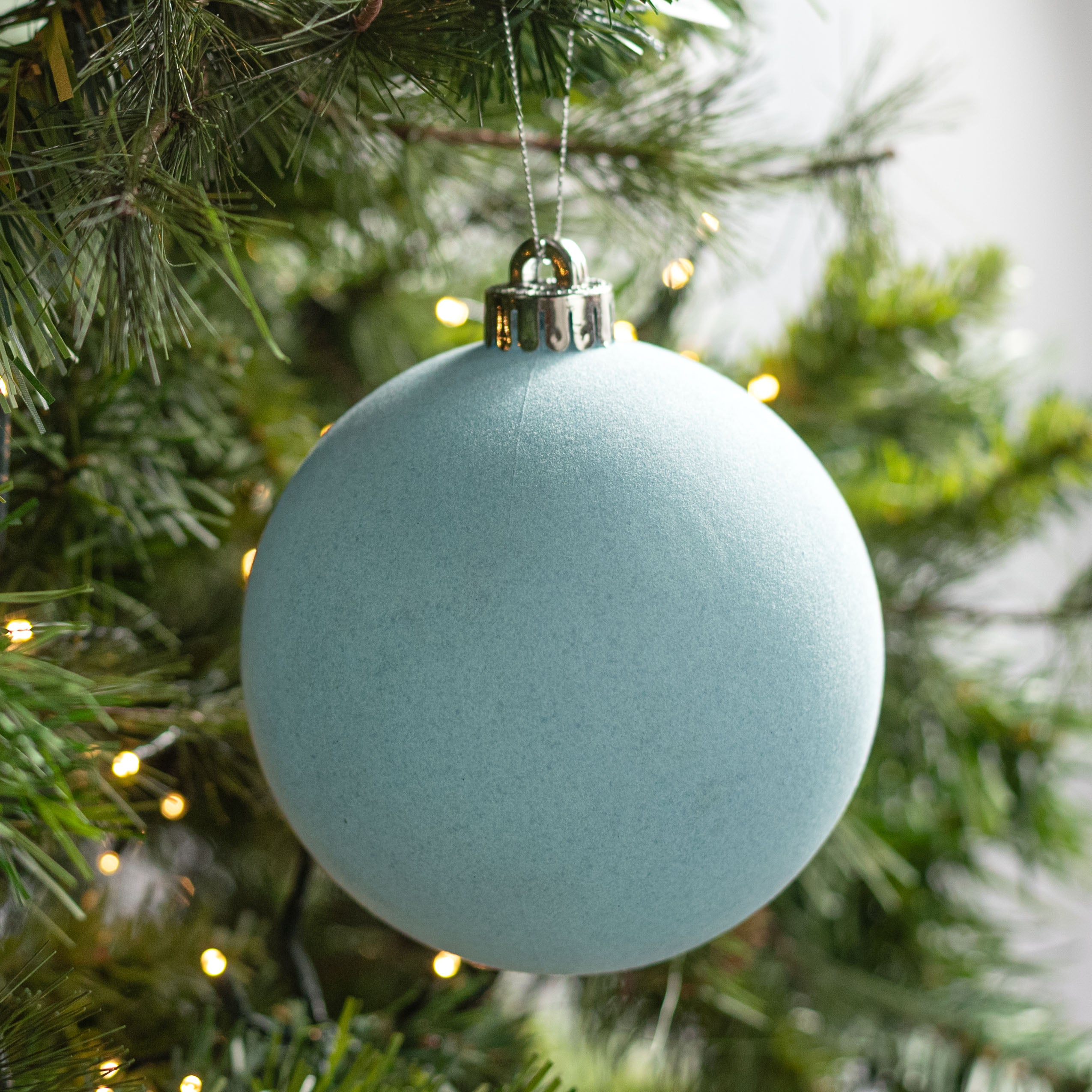 4.75" Smooth Flocked Ball Ornament: Baby Blue