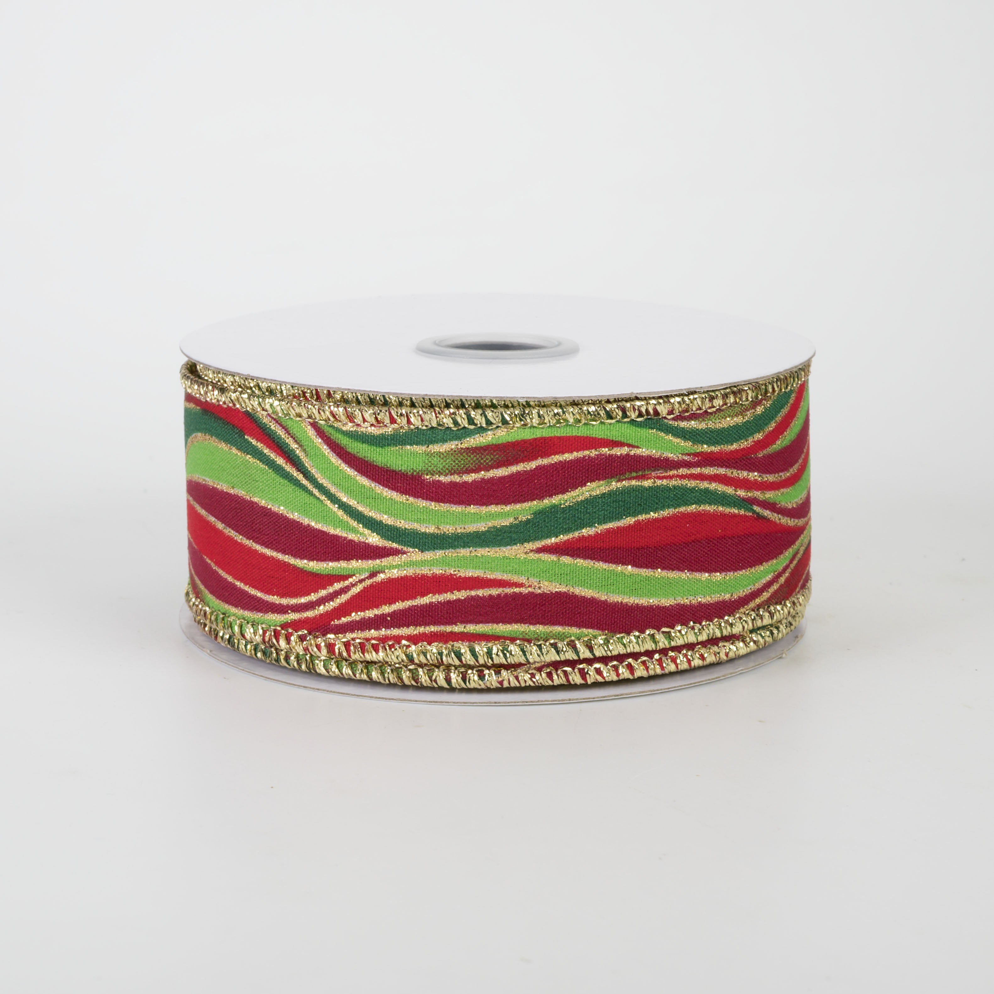 1.5" Glittered Wavy Stripes Ribbon: Red, Emerald & Lime Green (10 Yards)