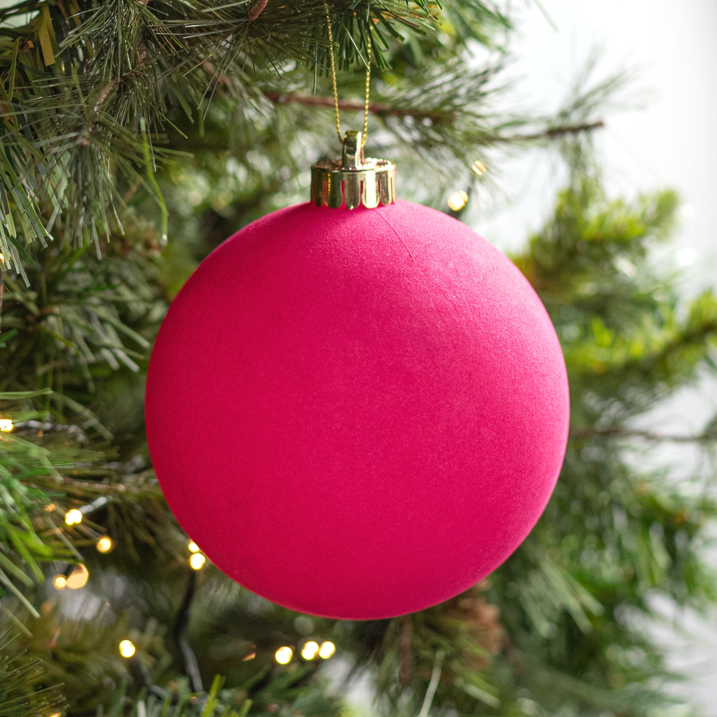 4.75" Smooth Flocked Ball Ornament: Hot Pink