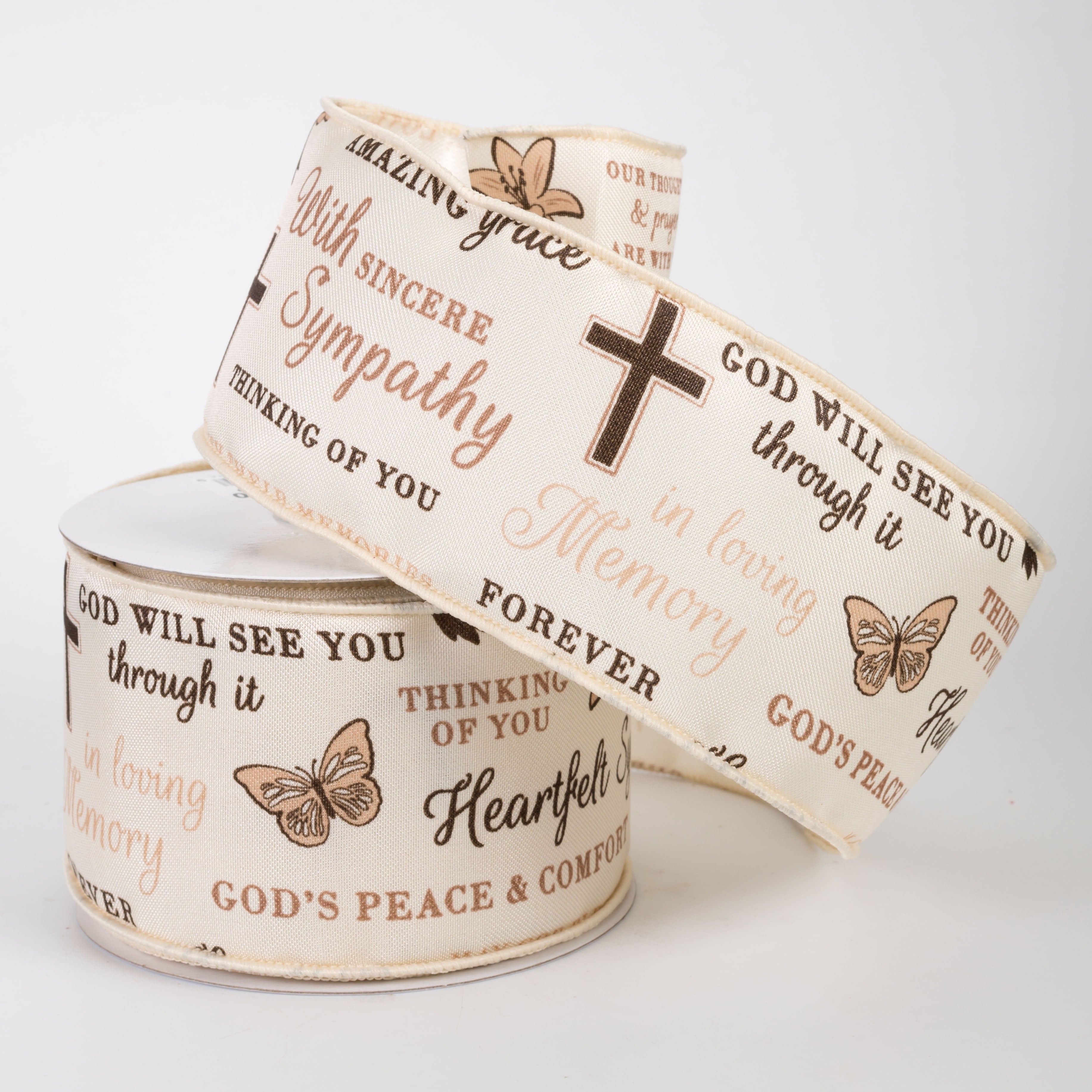 2.5" Satin Sympathy Phrases Ribbon: Ivory (10 Yards)