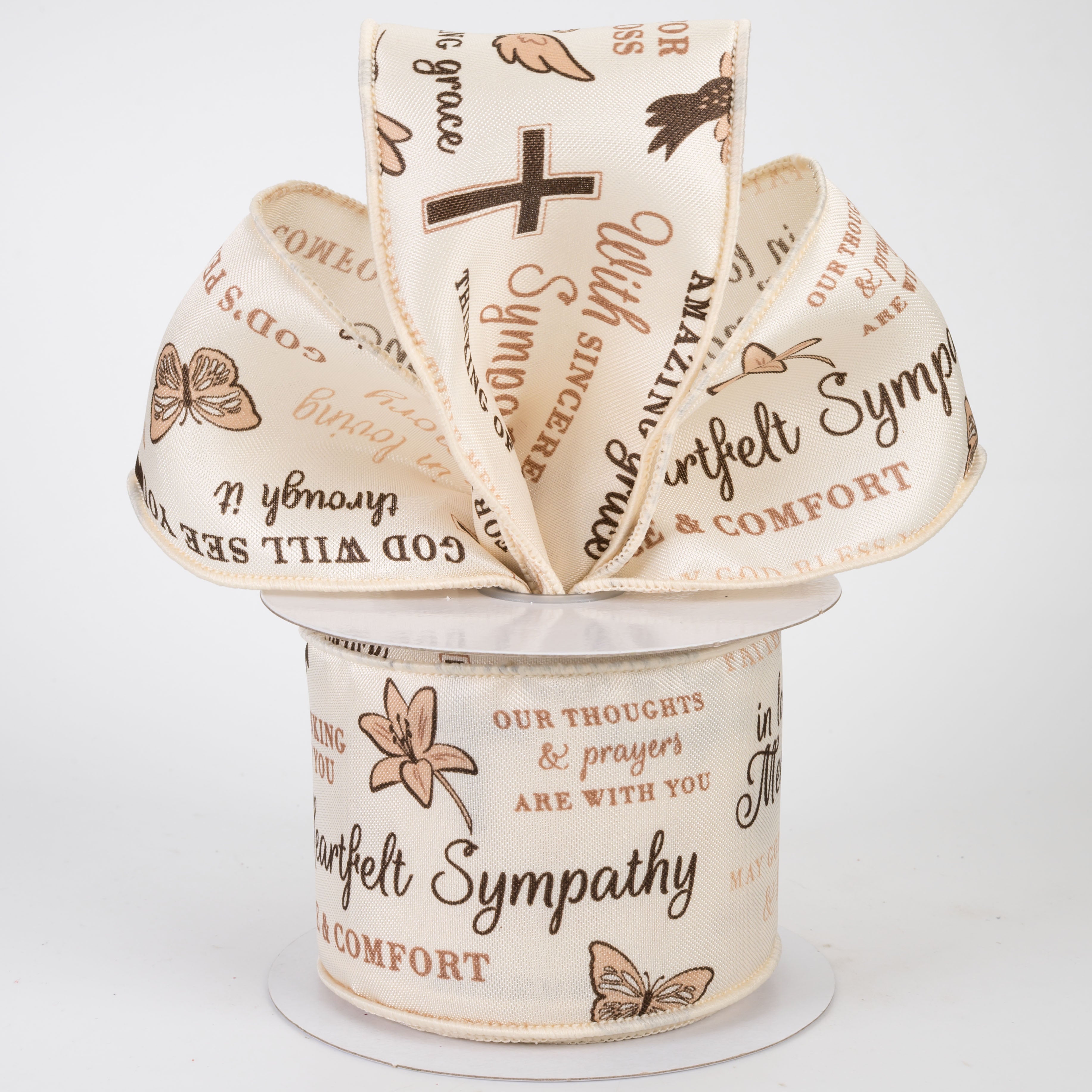 2.5" Satin Sympathy Phrases Ribbon: Ivory (10 Yards)