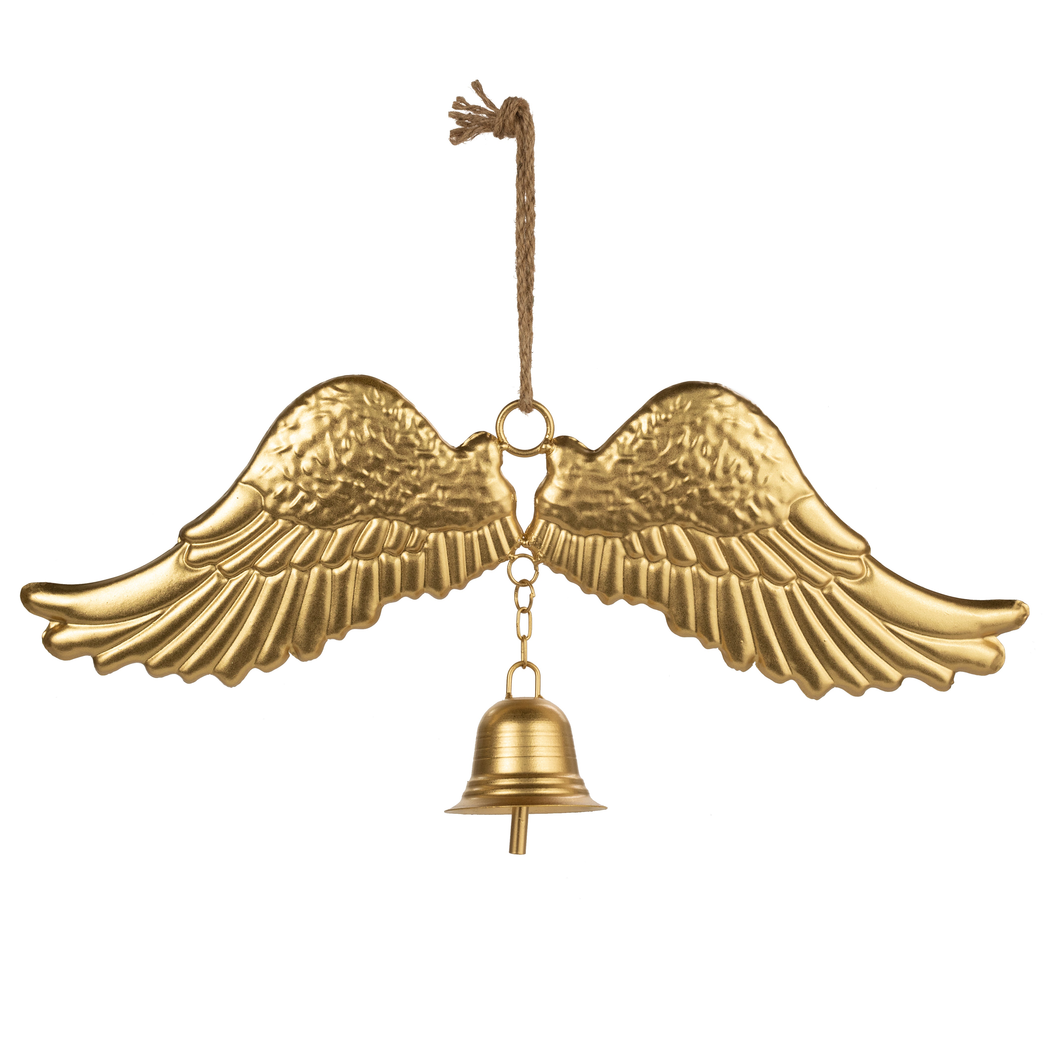 24" Metal Angel Wings with Bell: Metallic Gold