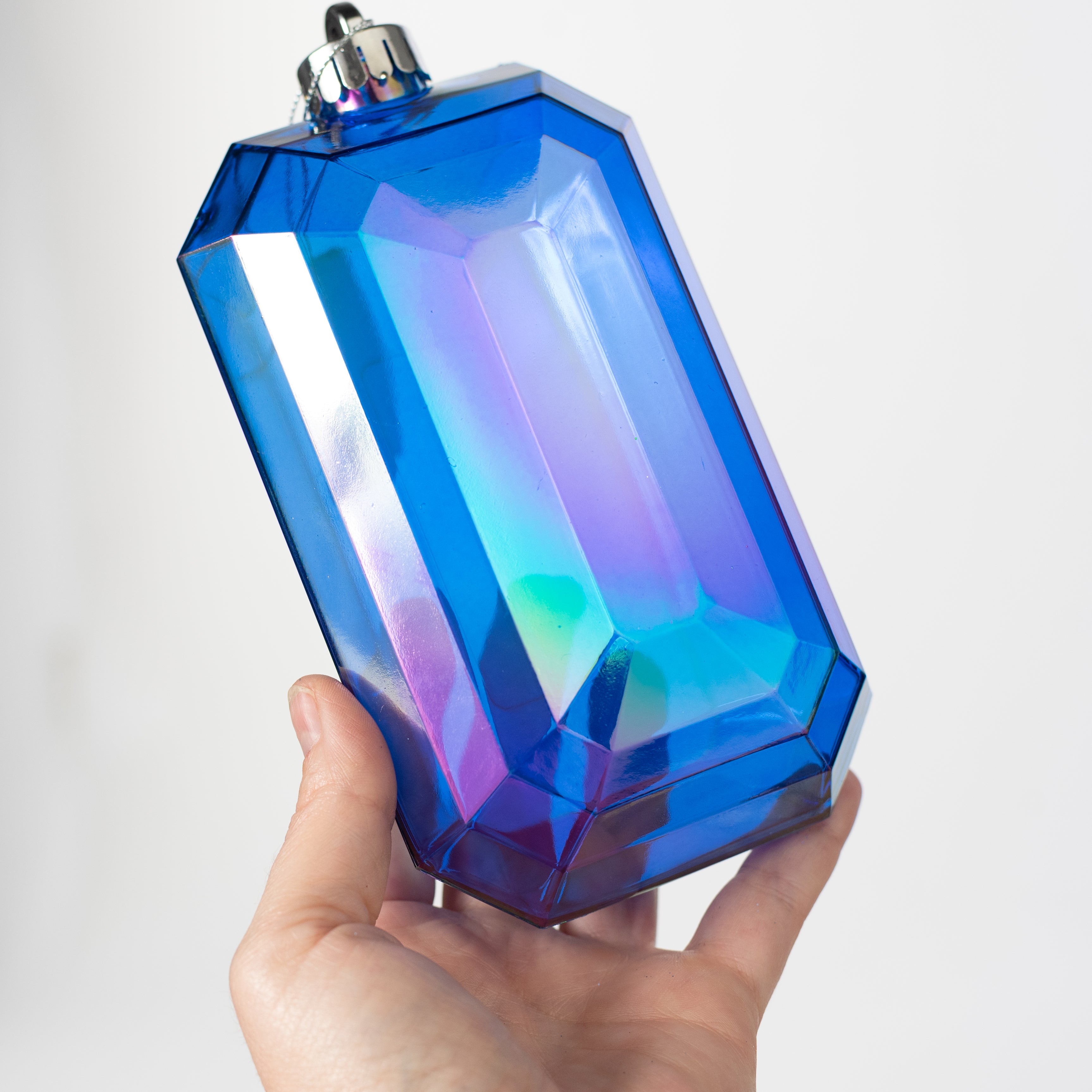 7" Rectangle Gem Ornament: Iridescent Royal Blue