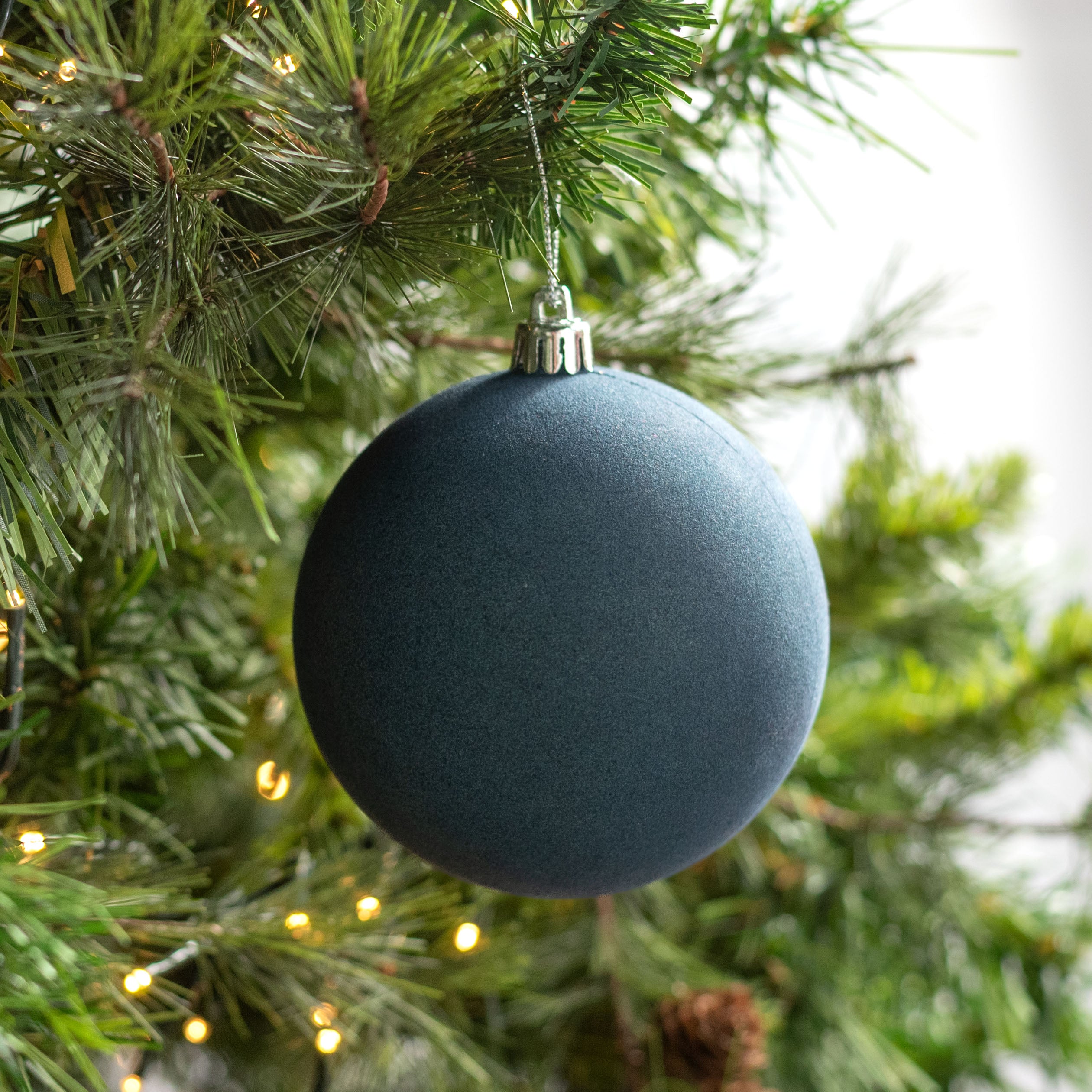 4" Smooth Flocked Ball Ornament: Smoke Blue