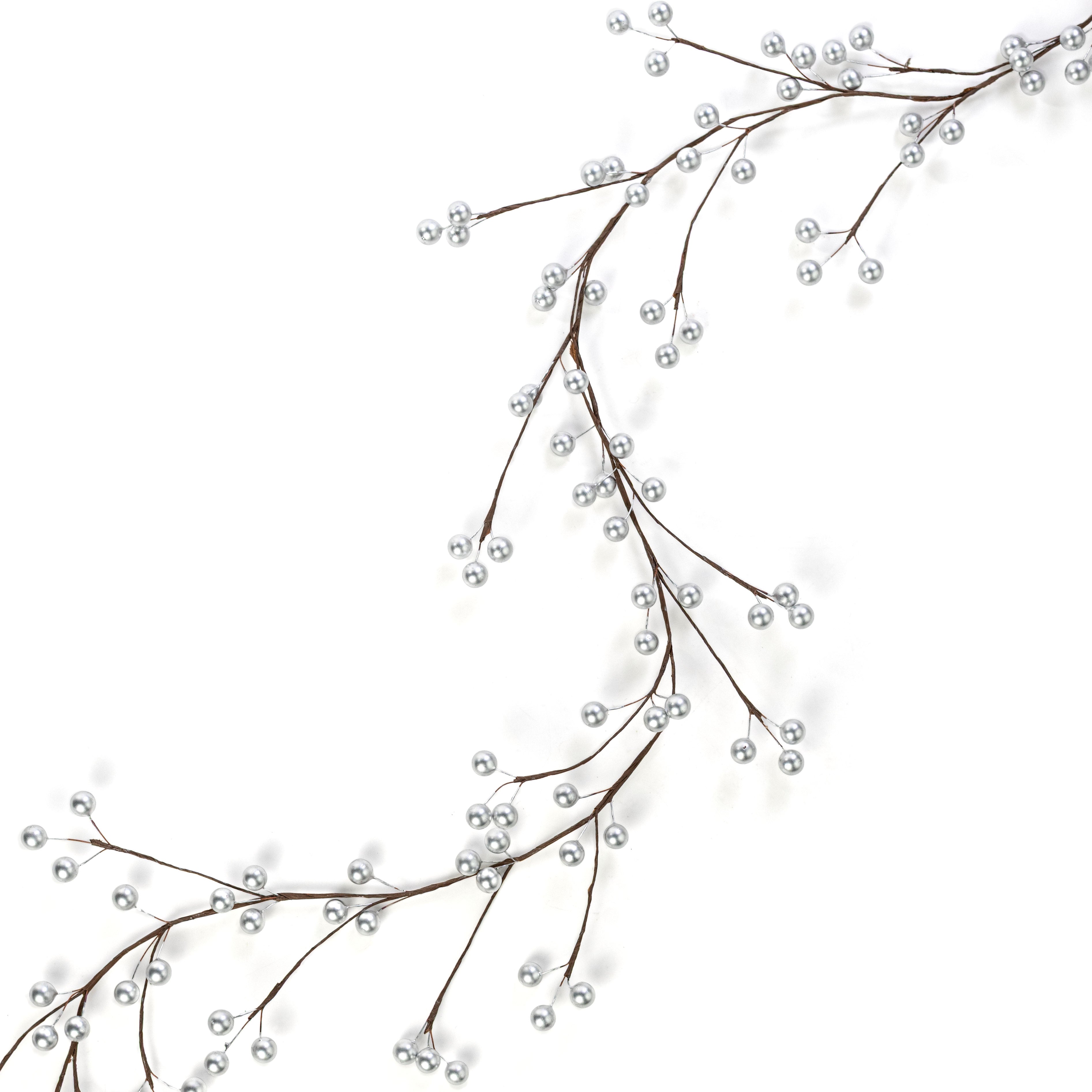 5' Berry Ball Garland: Pearl Silver