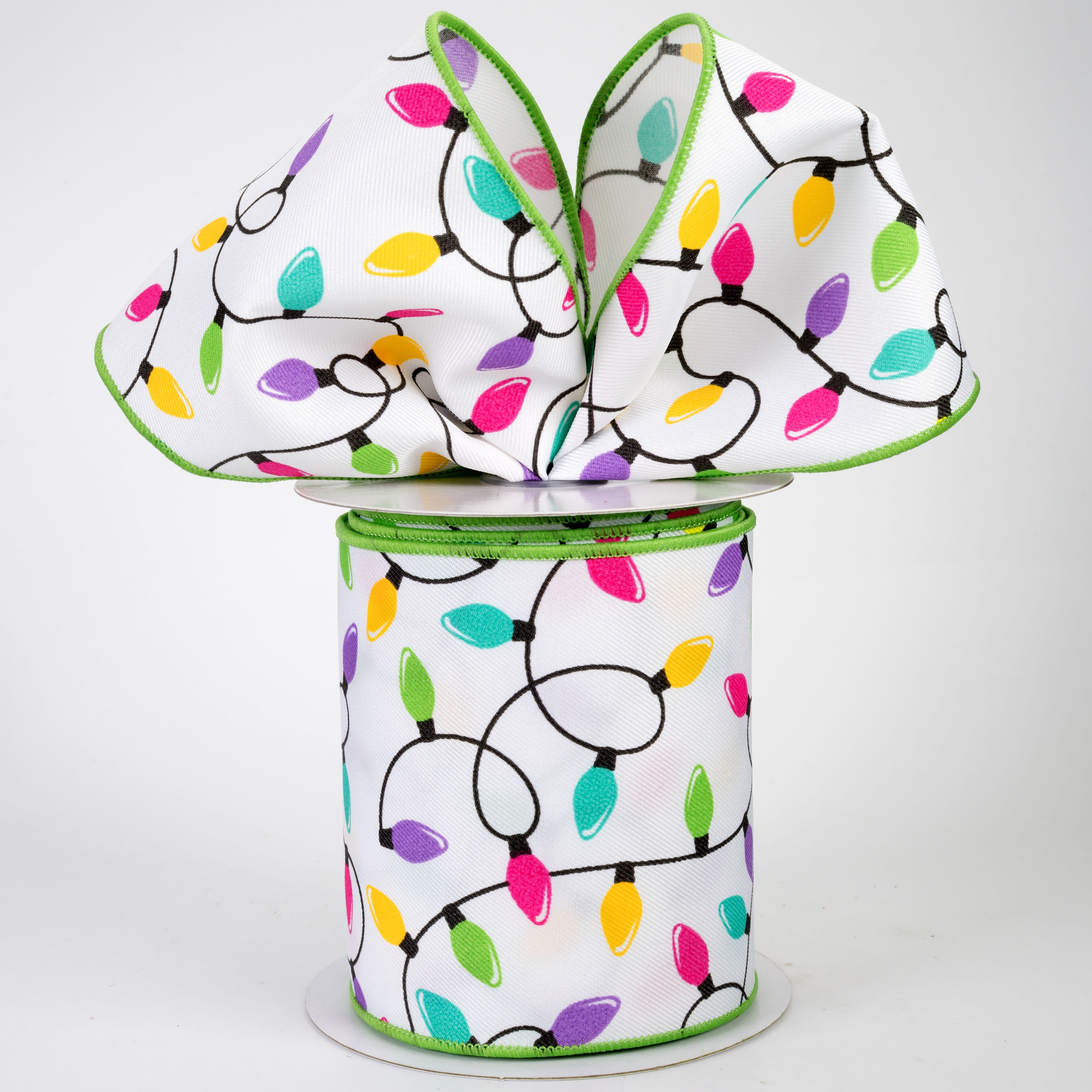4" Christmas Lights Ribbon: Bright Multicolor (10 Yards)