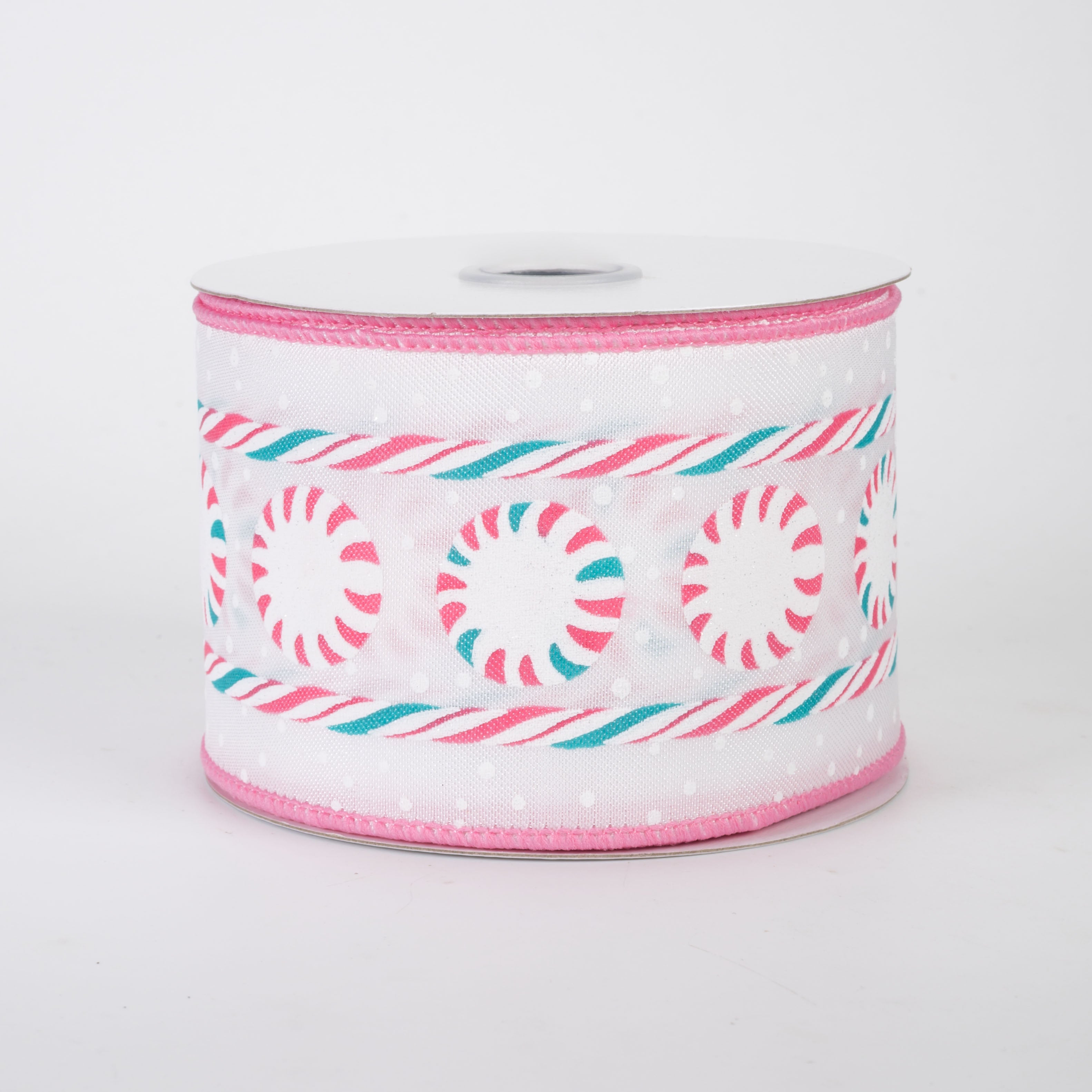 2.5" Peppermint Candy Cane Stripe Ribbon: Pink & Blue (10 Yards)