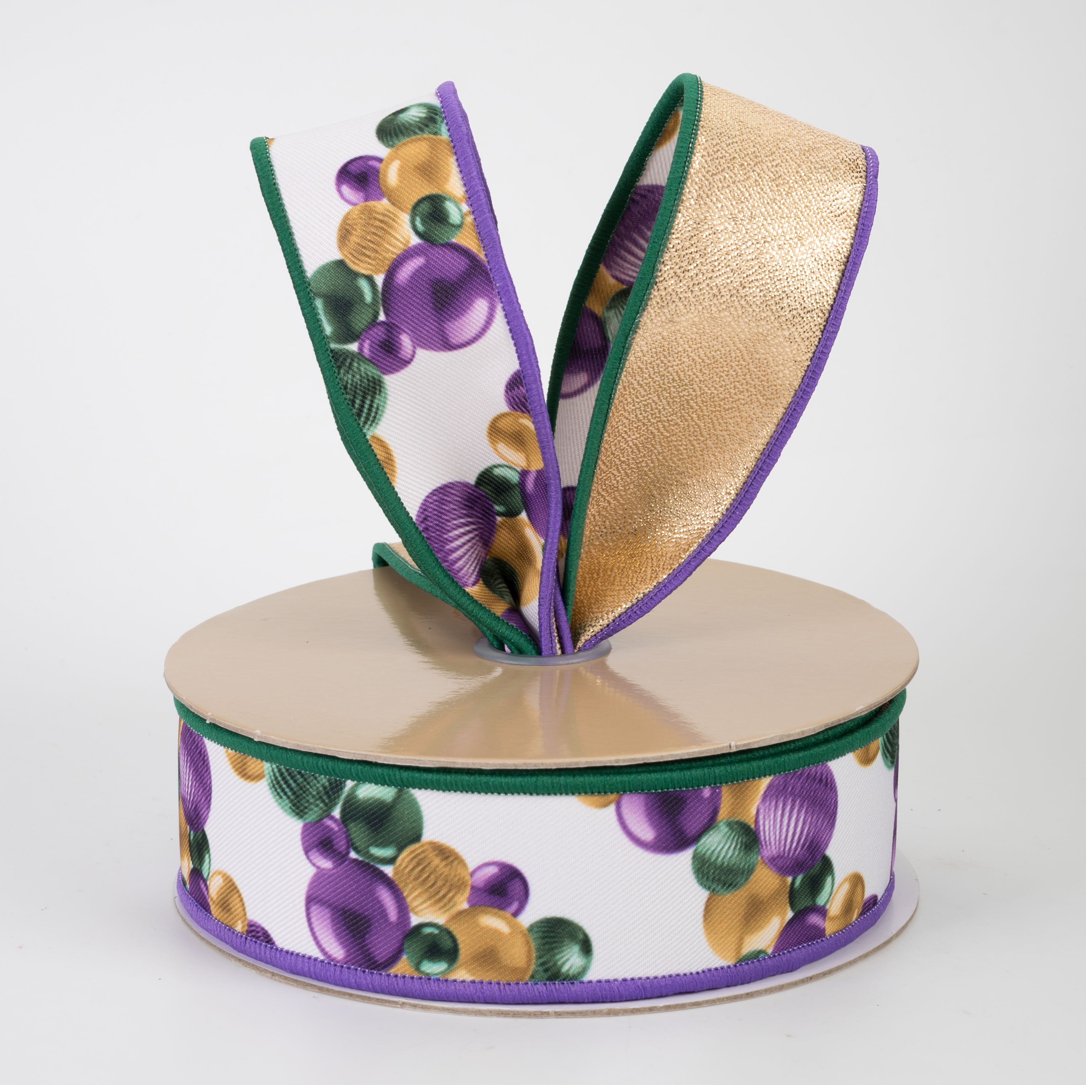 1.5" Double Sided Fused Ball Garland Ribbon: Mardi Gras (10 Yards)