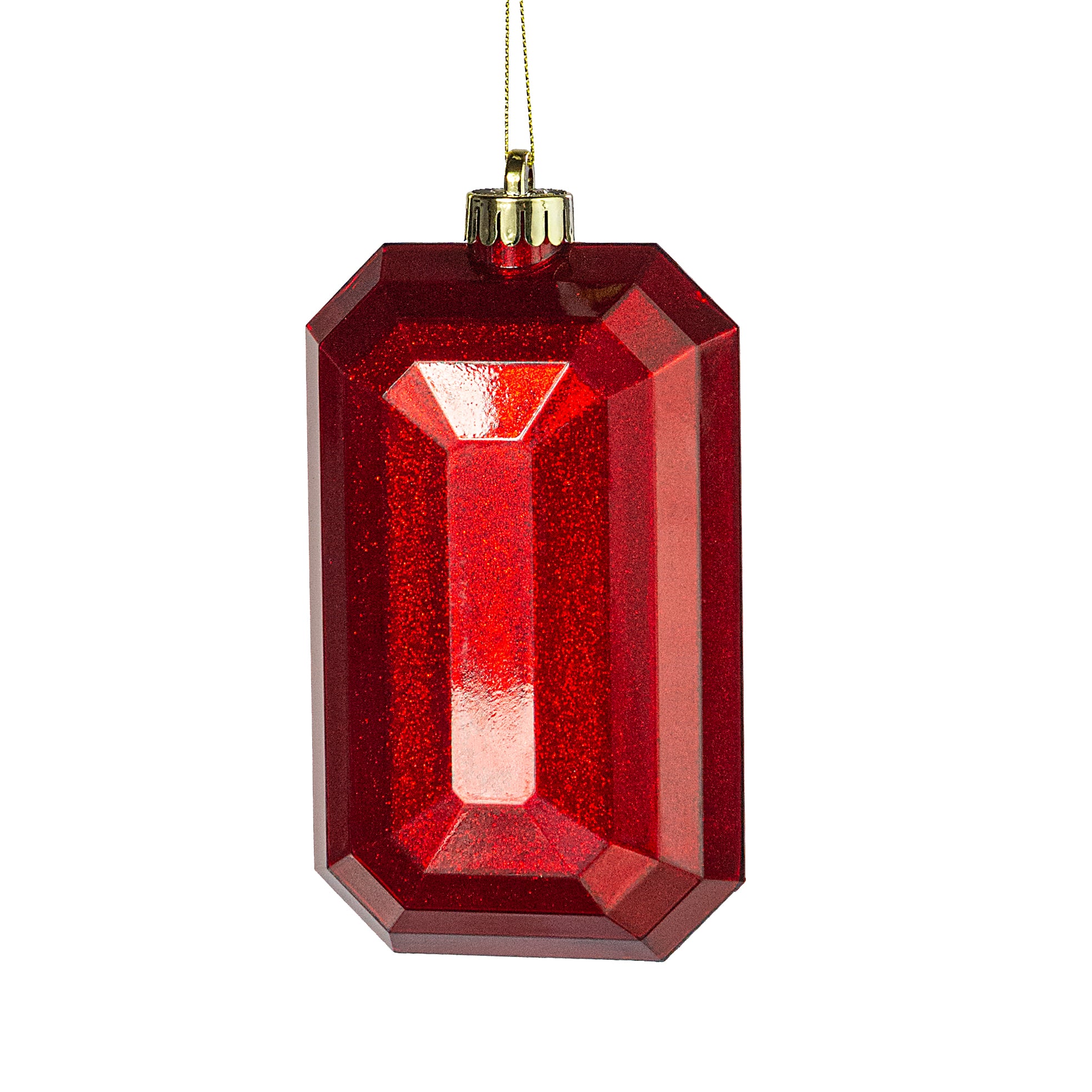 7" Rectangle Gem Ornament: Glitter Inside Red