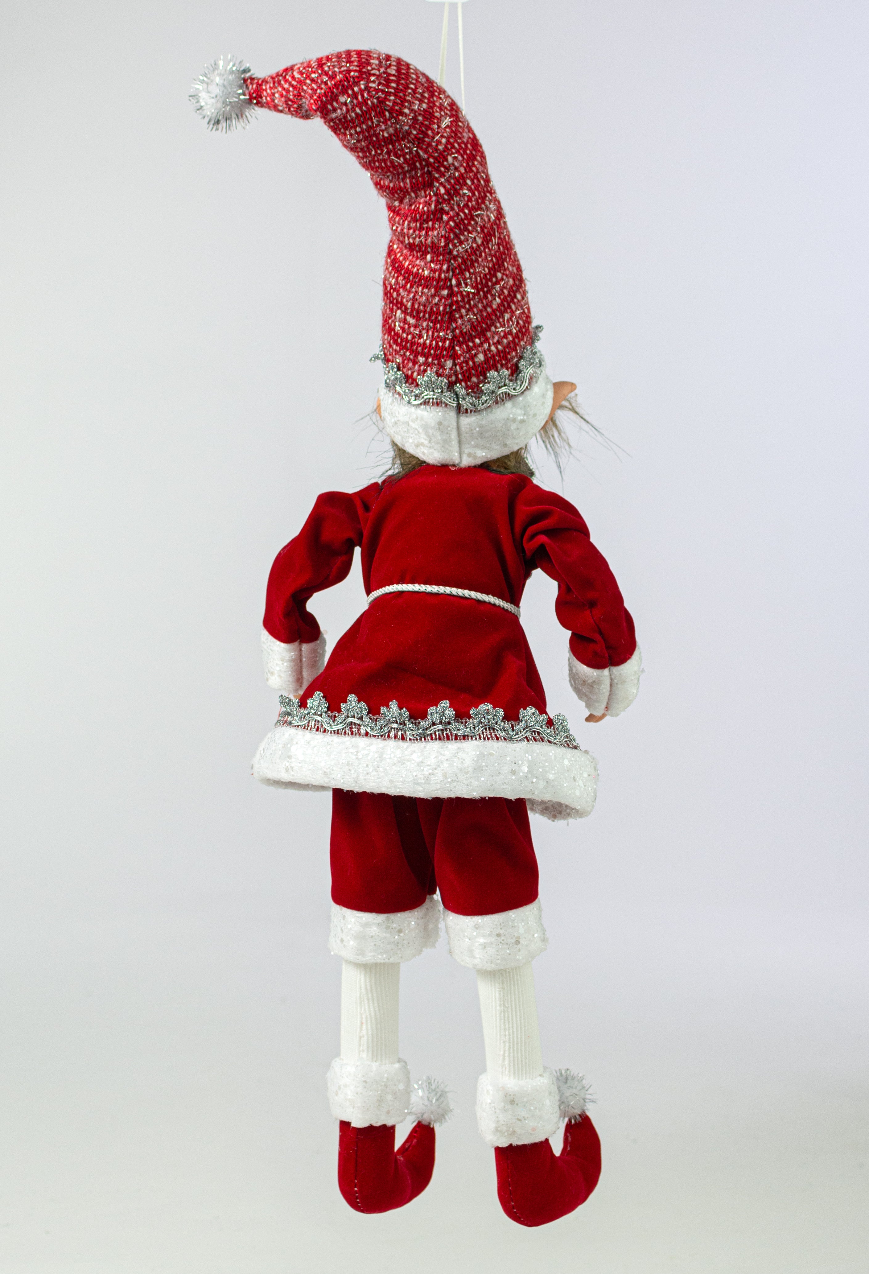 18" Velvet Fur Elf Ornament: Red