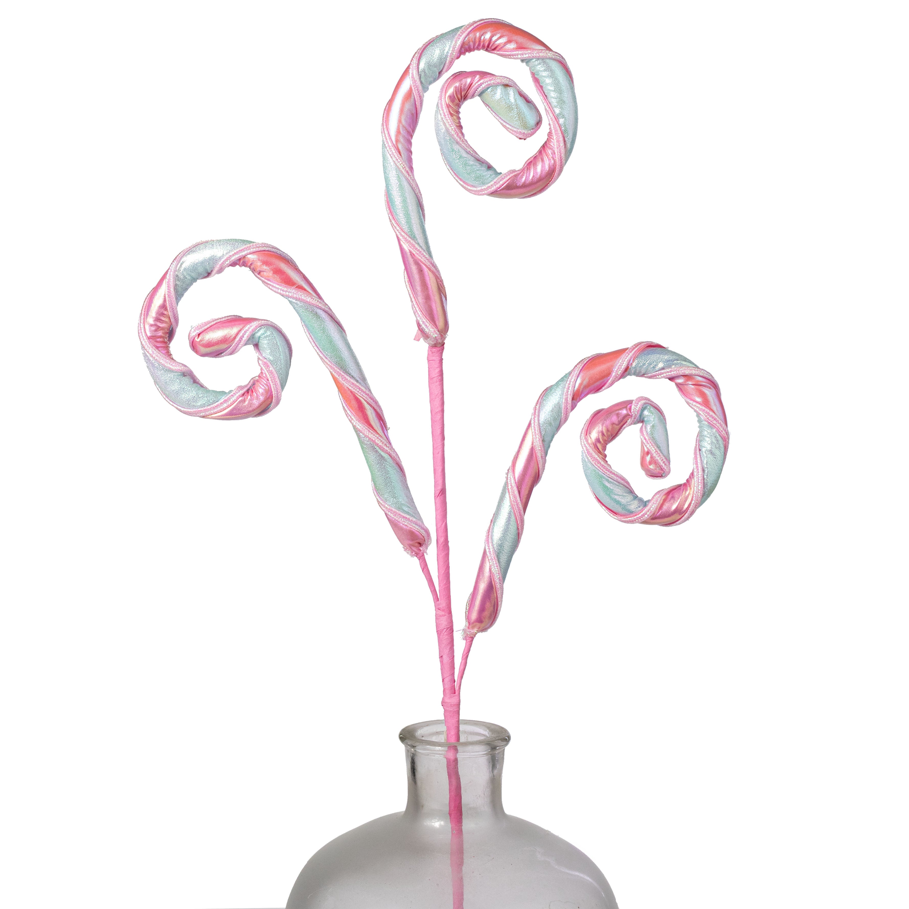 28" Glossy Iridescent Stripe Spiral Curly Spray: Mint & Pink